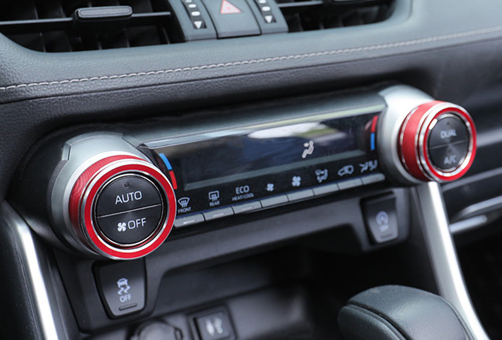2-Piece Red Aluminum AC Climate Control Knob Covers for 2019-2024 Toyota RAV4 - Interior Car Accessories for Enhanced Style & Comfort (Perfect for Summer & Winter Temperature Control)