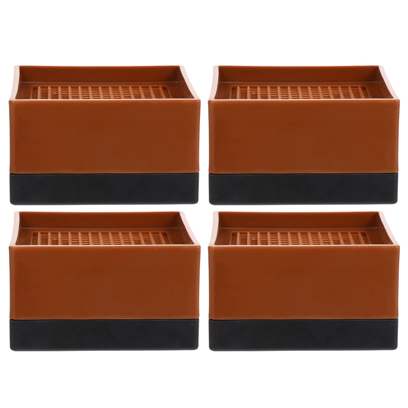 DOITOOL 4-Piece Square Furniture Caster Cups - Non-Slip Floor Protectors for Chairs, Beds, Desks, Cabinets & Sofas - Brown Chair Leg Caps & Heightening Cushions (Perfect for Hardwood Floors & Home Office Use)