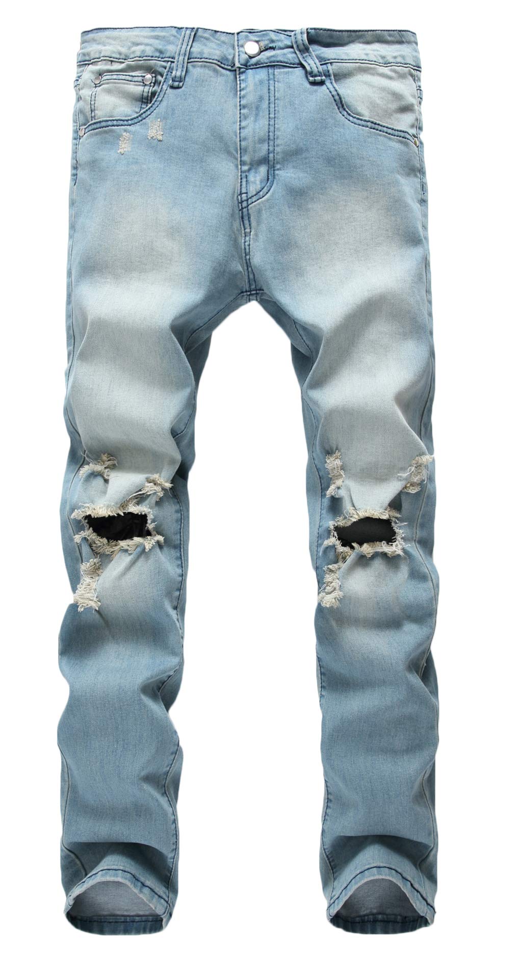 Qazel Vorrlon Men's Slim Fit Black Stretch Destroyed Ripped Skinny Denim Jeans | Trendy Distressed Jeans for Men | Perfect for Casual Outfits, Night Out & Streetwear Fashion