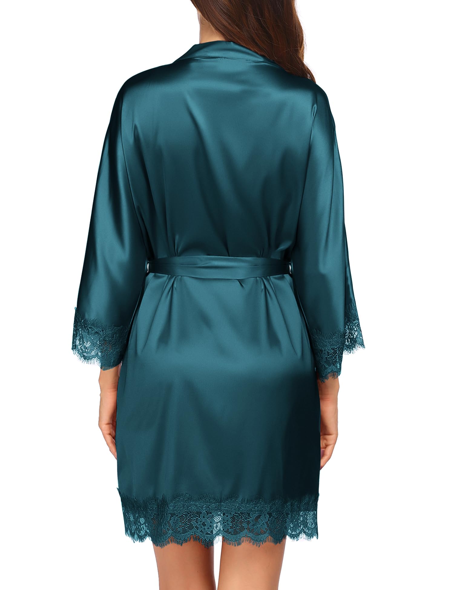 Hotouch Women's Silk Robe - Short Lace Trim Satin Bridal Kimono with 3/4 Sleeves & Pockets | Sexy Sleepwear for Honeymoon, Spa Days & Boudoir Photoshoots