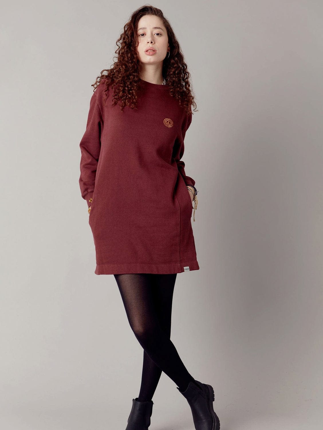 Elara Women's GOTS Certified Organic Cotton Sweat Dress - Soft Lounge Dress for Women, Walnut Brown | Perfect for Yoga, Running Errands & Casual Outings