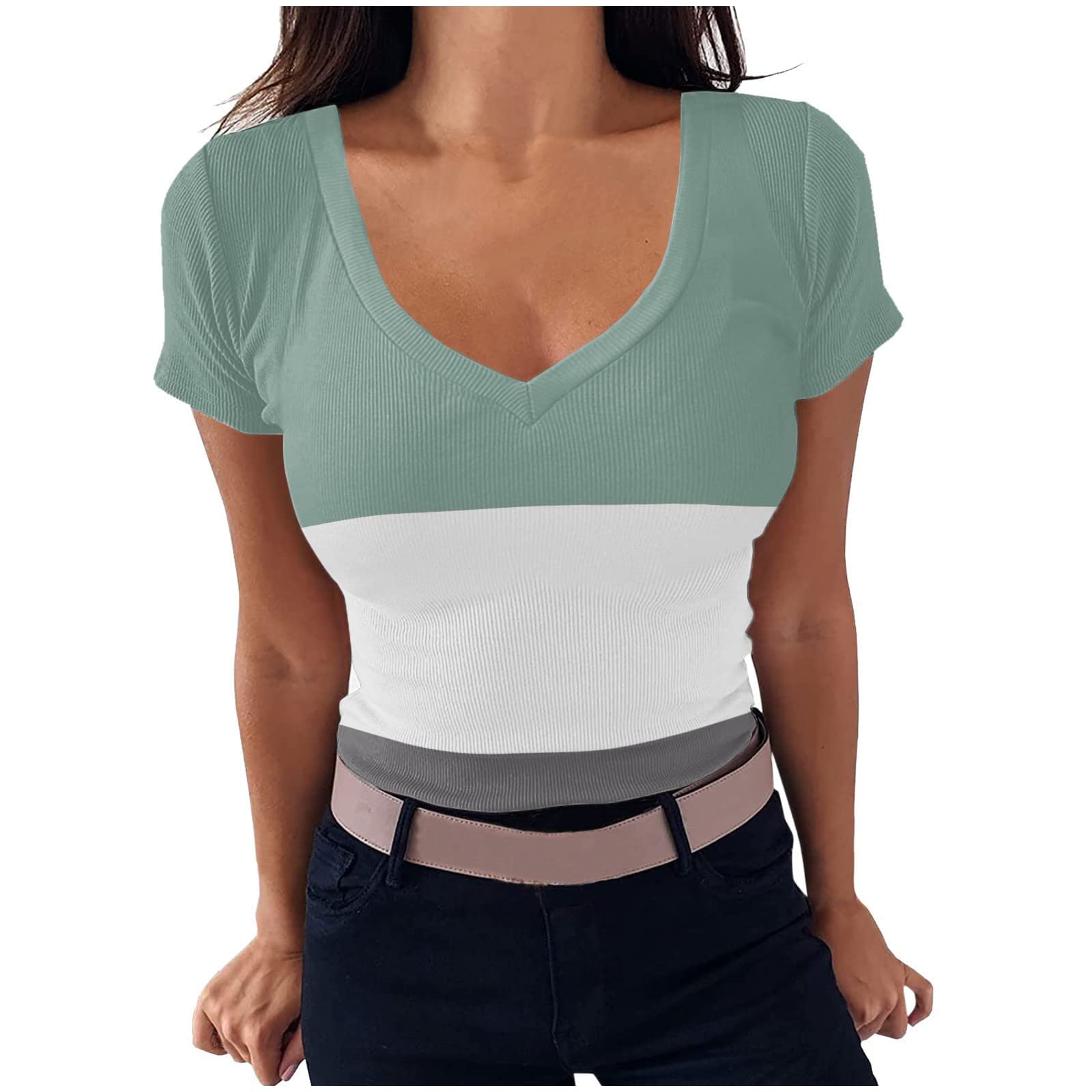 Women's Summer Short Sleeve V-Neck T-Shirt - Striped Loose Tunic Top for Casual Wear | Elegant & Comfortable Blouse for Beach, Office & Everyday Outfits