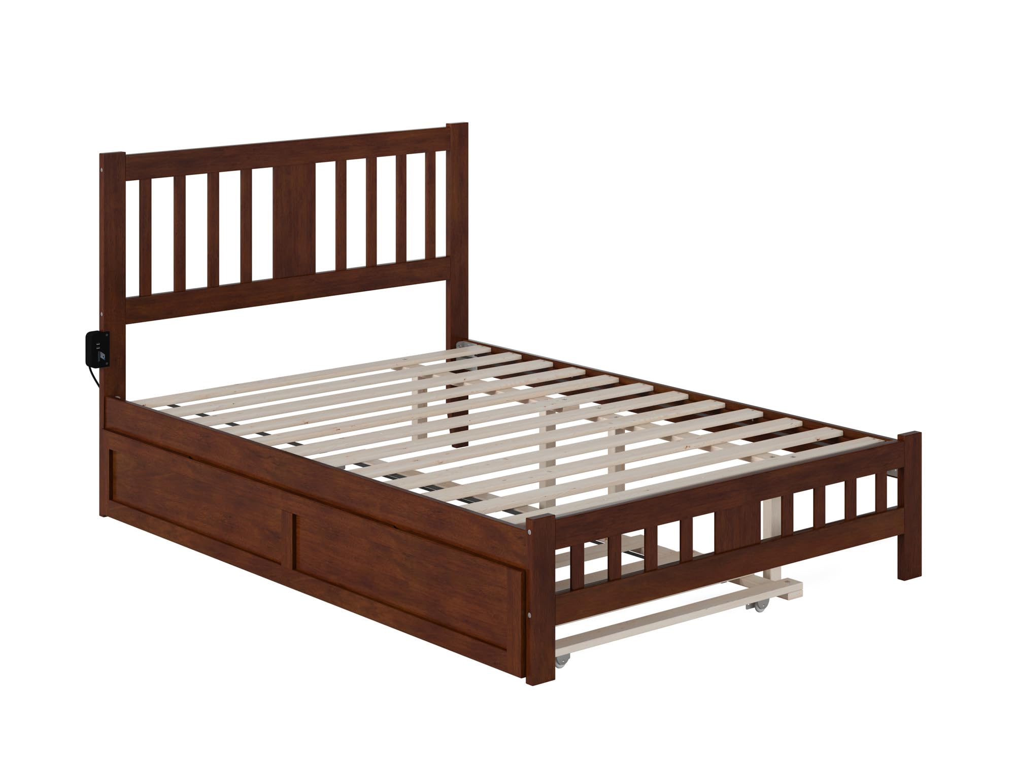 AFI Tahoe Full Size Platform Bed with Footboard & Twin Trundle in Walnut - Solid Wood Bed Frame for Master Bedroom, Guest Room & Kids Room - Space Saving Storage Solution