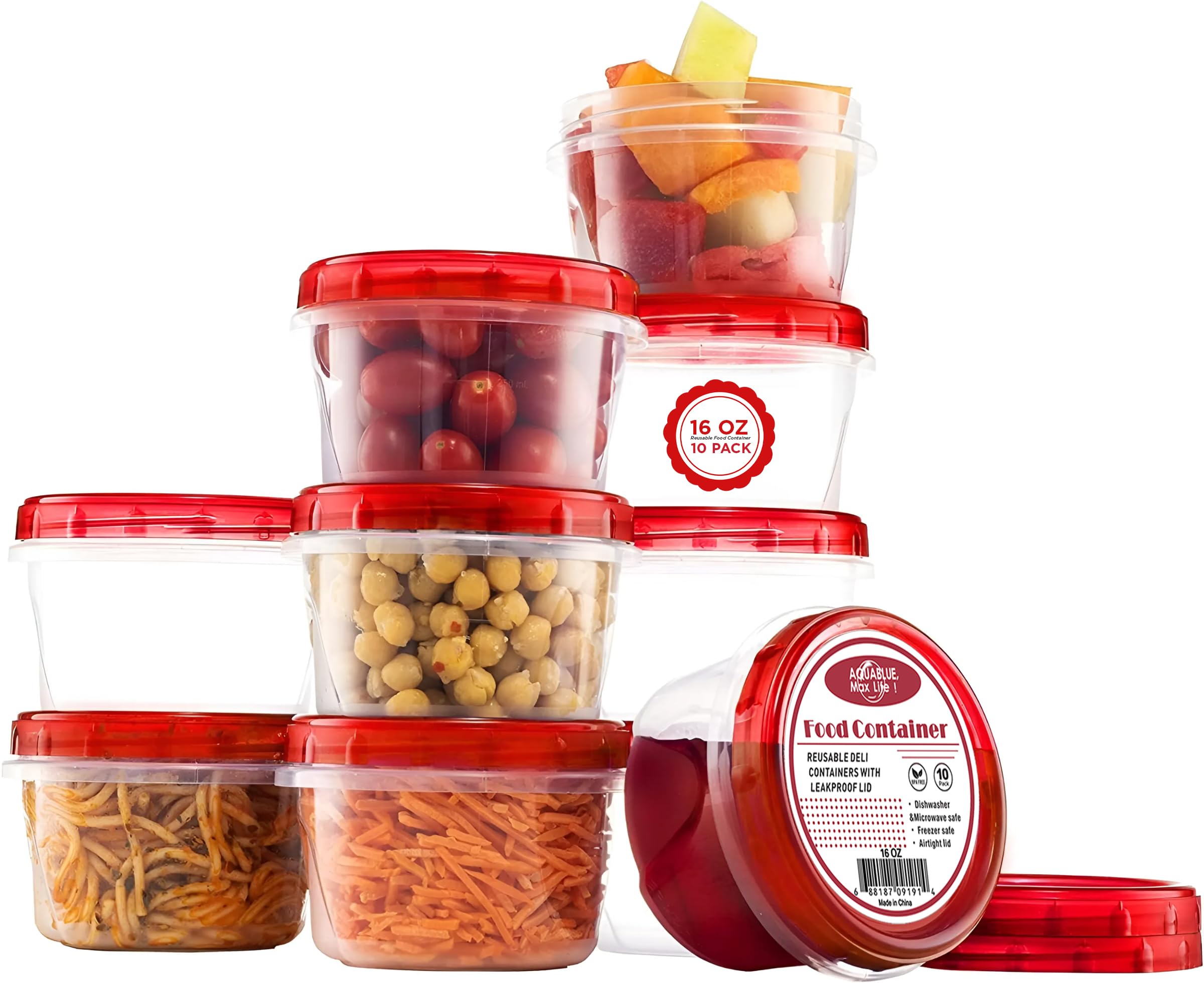 16oz (10-Pack) Reusable BPA-Free Plastic Soup Containers with Screw-On Lids - Leakproof, Airtight, Stackable & Microwave Safe for Meal Prep, Freezer Storage & Leftovers