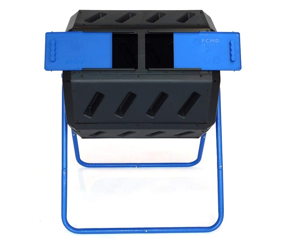 FCMP Outdoor IM4000-DD Dual Chamber Tumbling Composter with Double Doors - 37 Gallon (140L) Blue Compost Bin | Canadian-Made 100% Recycled Resin | Perfect for Backyard, Garden & Organic Waste Recycling