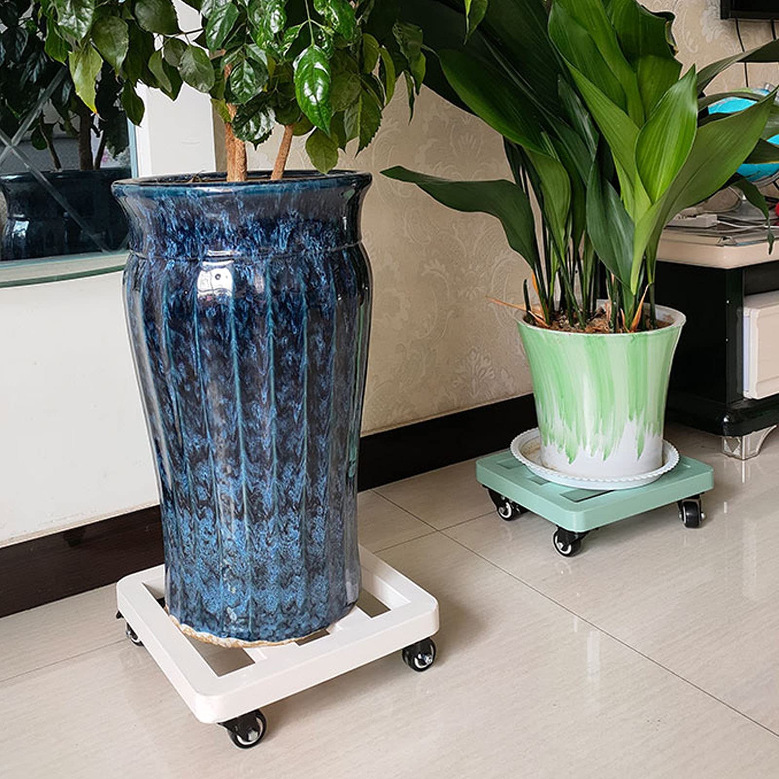 Lockable Wheels Metal Plant Caddy - Heavy Duty Square Plant Stand with Wheels for Indoor & Outdoor Potted Plants | Perfect for Moving Large Plants, Garden Decor, and Home Nursery Organization