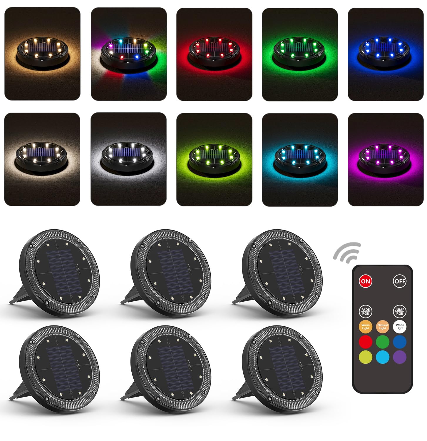 Color Changing Solar Ground Lights with 33ft Remote - Waterproof Outdoor Solar Pathway Lights for Yard, Lawn, Walkway - 6 Pack Solar Powered Decorative Lights for Garden, Patio & Landscape Lighting