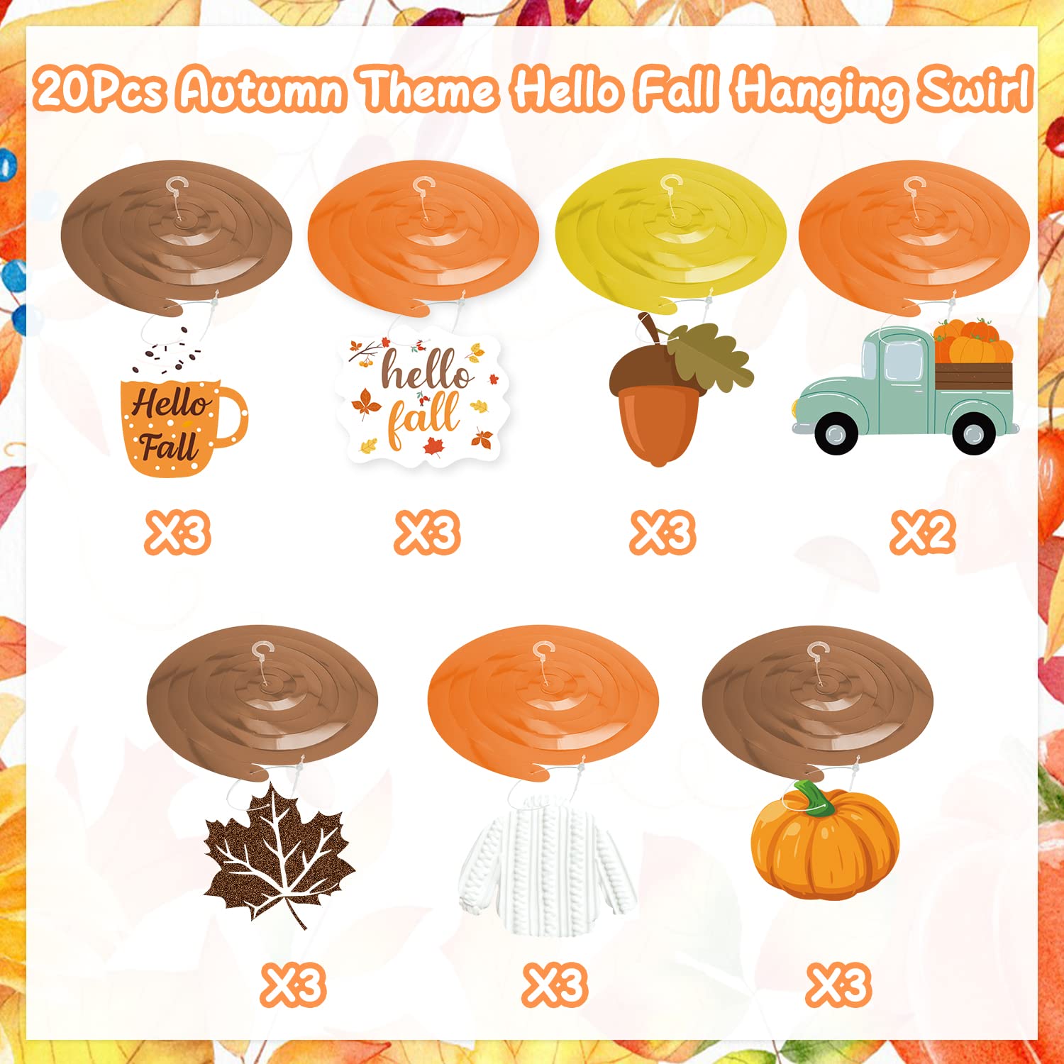 20Pcs Fall Party Hanging Decorations - Autumn Pumpkin Leaf Truck Cutouts for Thanksgiving Party Decor, Seasonal Harvest Home Décor - Perfect for Thanksgiving Gatherings, Fall Weddings & Autumn Festival Decorations