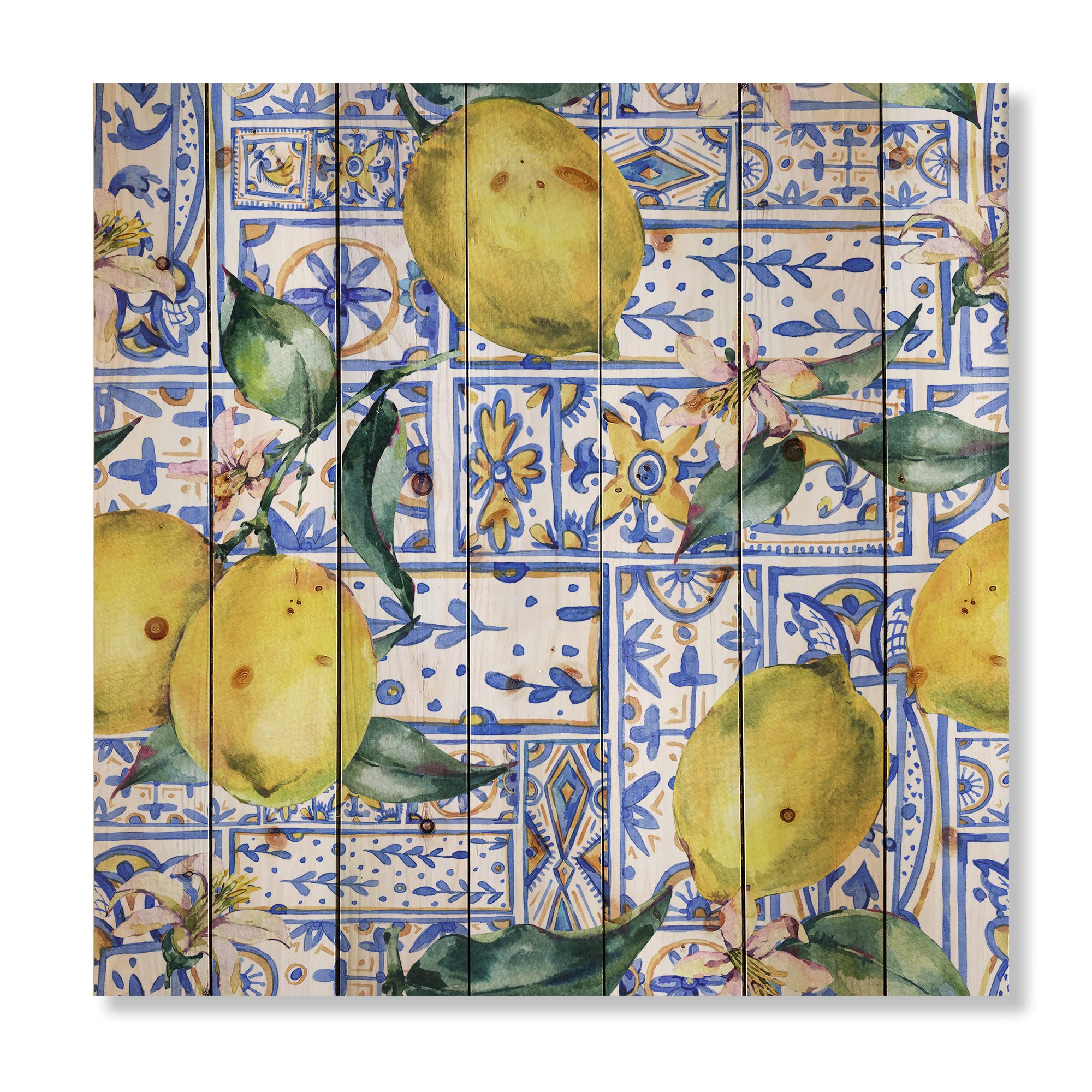 Lemon Wood Wall Art - Tropical Blue Geometric Decor for Kitchen & Dining