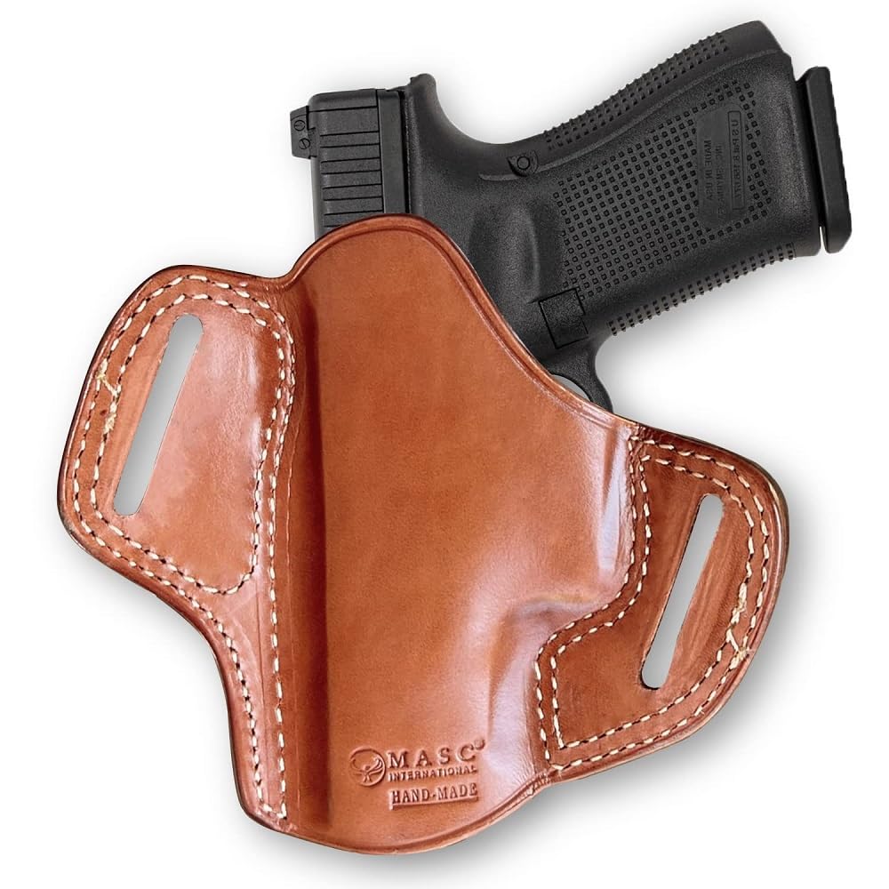 Leather Pancake OWB Belt Holster for Glock 43X MOS 9mm - Right Hand Draw, Brown - Concealed Carry & Outdoor Use