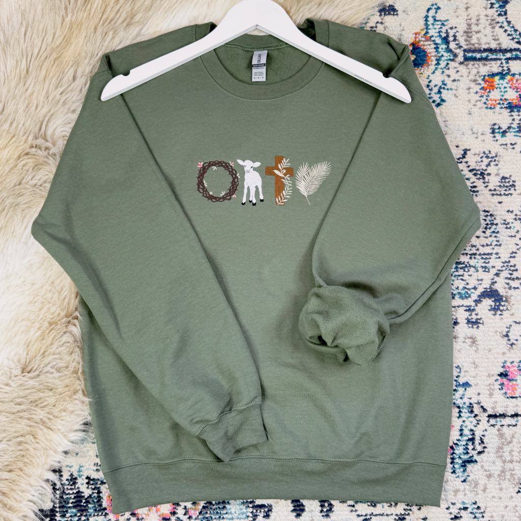 Easter Symbols Embroidered Sweatshirt - Cute Bunny & Egg Design Cotton Pullover for Women | Perfect for Spring Outfits, Holiday Parties & Family Gatherings