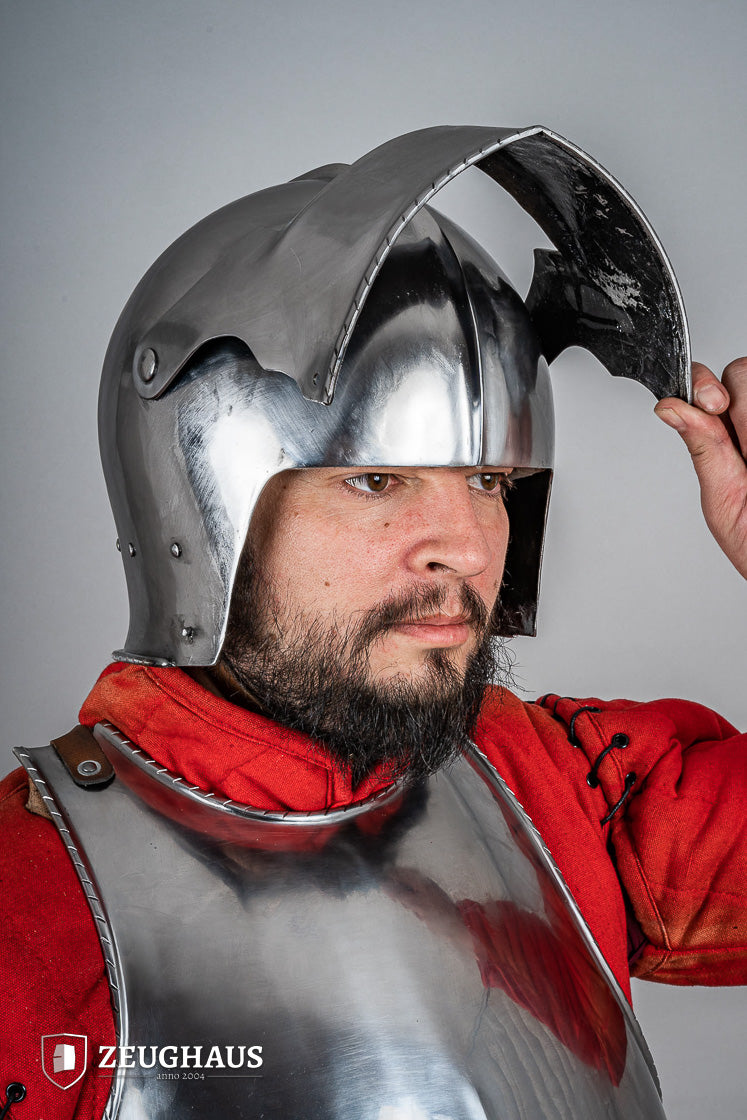 Swiss Sallet Helmet 1.6mm Polished Steel - Medieval Knight Armor Replica for LARP, Cosplay & Historical Reenactment