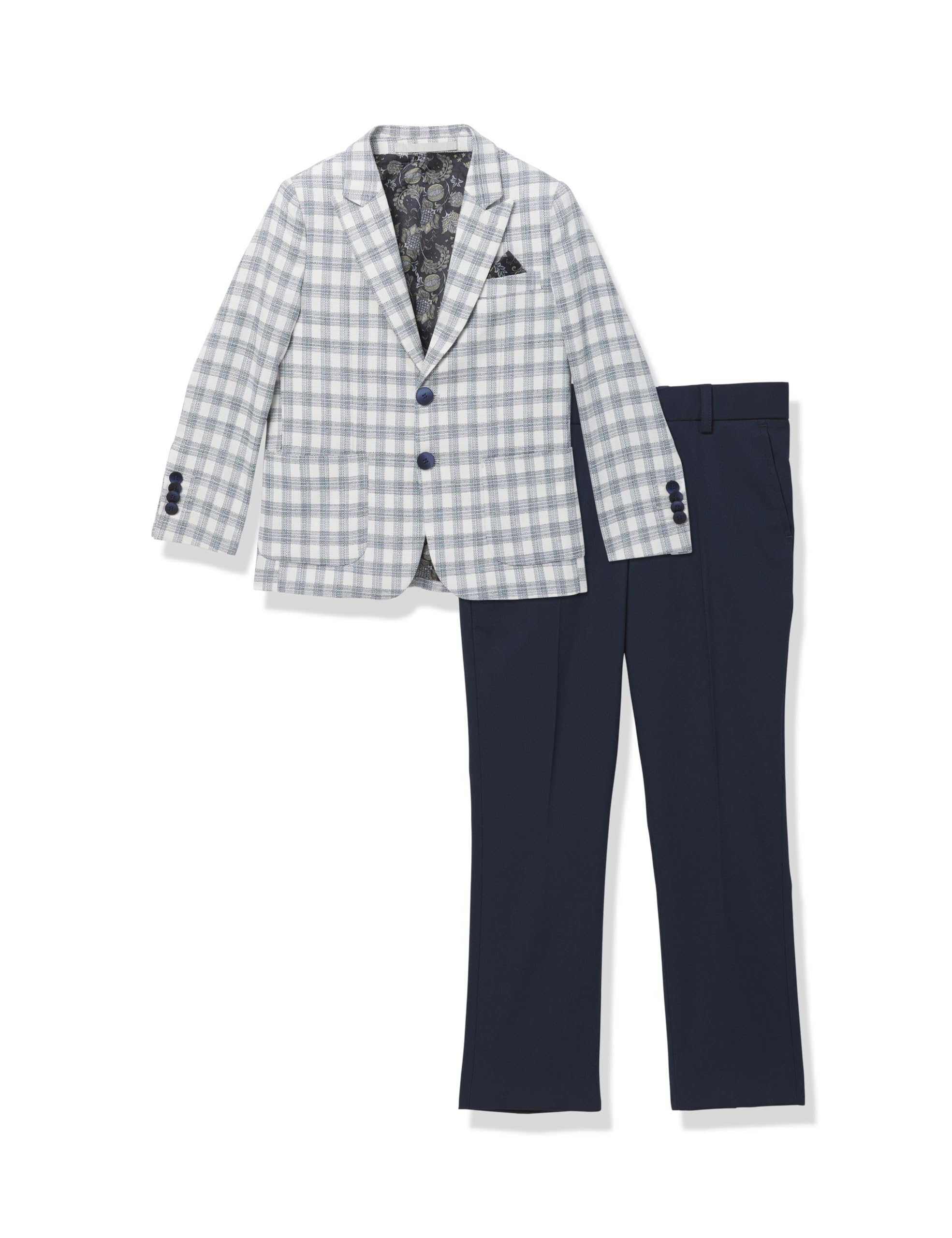 Isaac Mizrahi Boys' 2-Piece Contrast Check Suit Set - Formal Blazer & Pants for Weddings, School Photos & Special Occasions