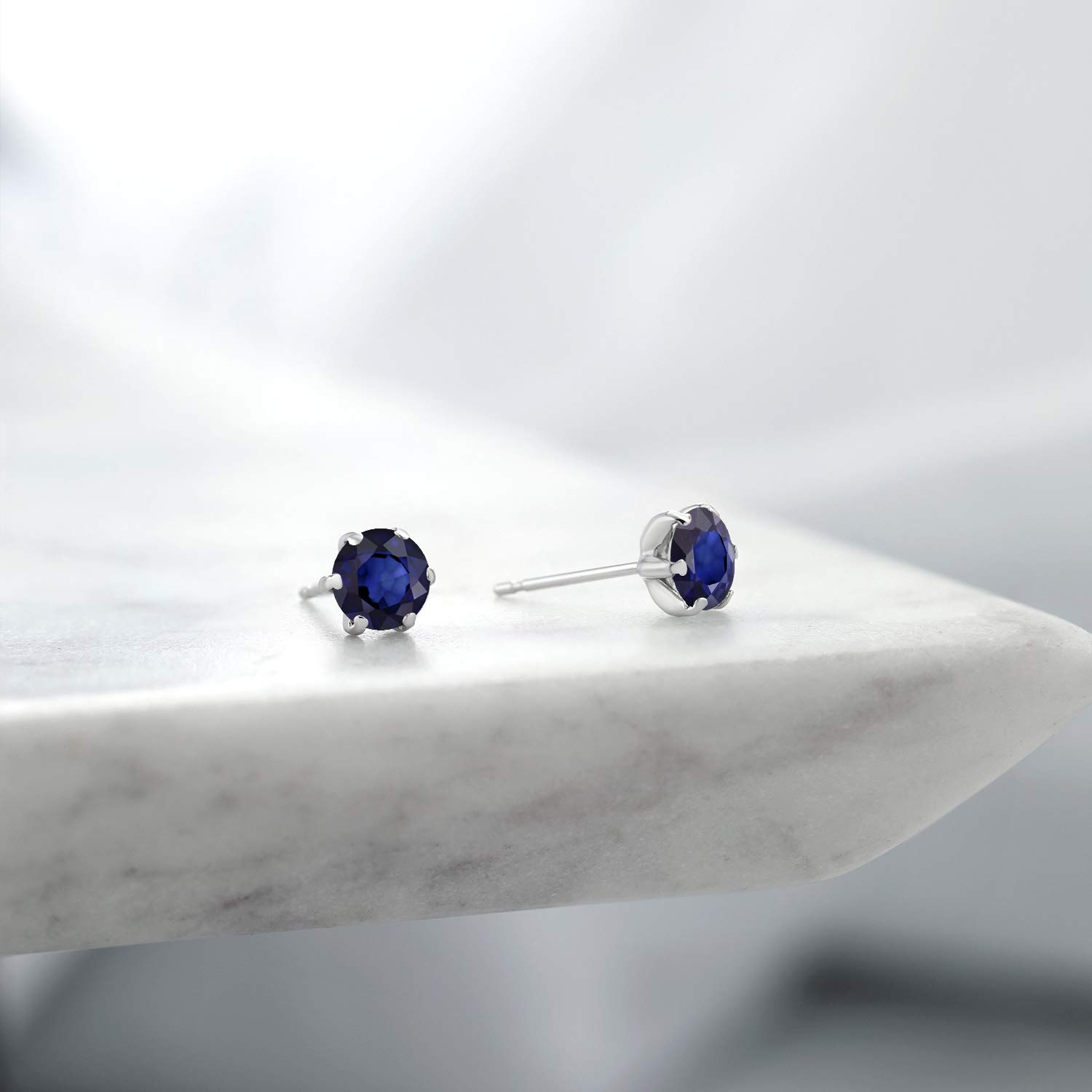 Blue Sapphire Stud Earrings for Women – 1.12 Ct Platinum Birthstone Jewelry (5MM Round Gemstone) | Perfect Gift for Birthday, Anniversary & Special Occasions