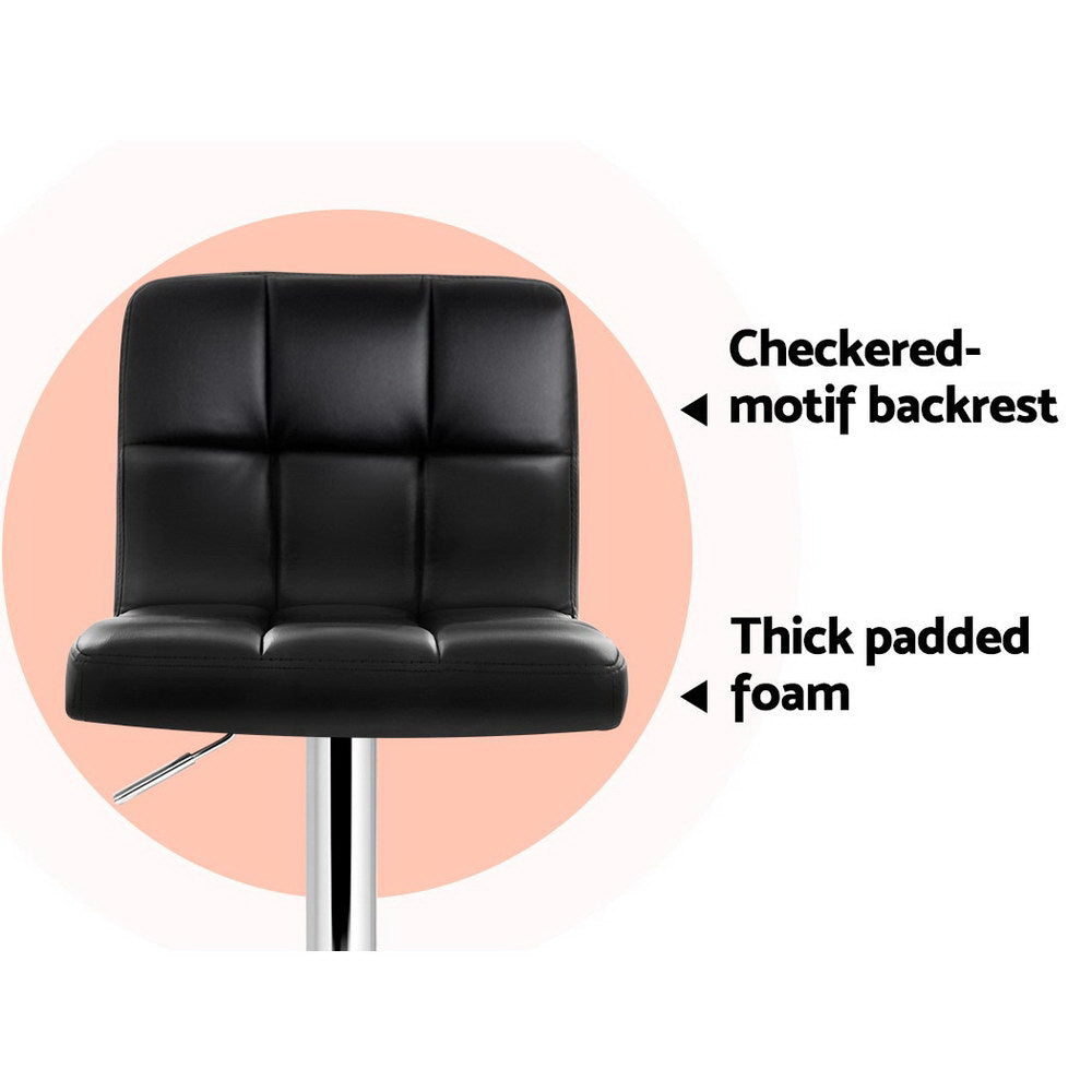 2 Black Leather Bar Stools with Gas Lift - Perfect for Kitchen Islands, Bars & Home Decor
