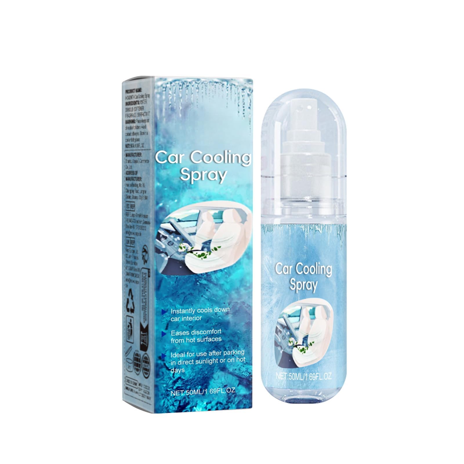 Car Cooling Spray - Instant Interior Cooler for Cars, Trucks, SUVs & RVs (50ml/1.69oz) | Summer Heat Relief & Comfort Driving | Perfect for Road Trips, Commuting & Hot Weather Protection