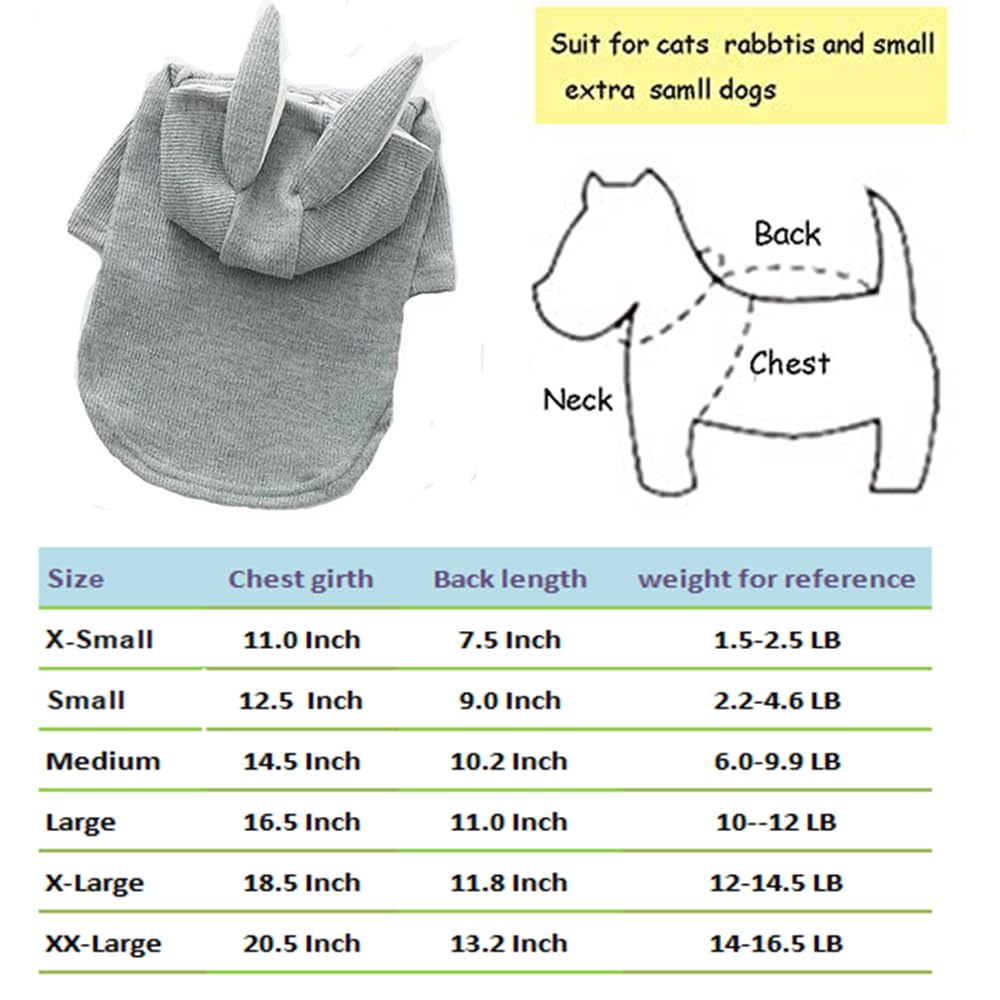 Funny Bunny Ears Dog Hoodie - Cute Pet Costume for Small Dogs & Cats - Grey Puppy Sweatshirt with Hood for Halloween, Christmas & Easter - Perfect for Holiday Photos & Pet Parties (Medium Size)