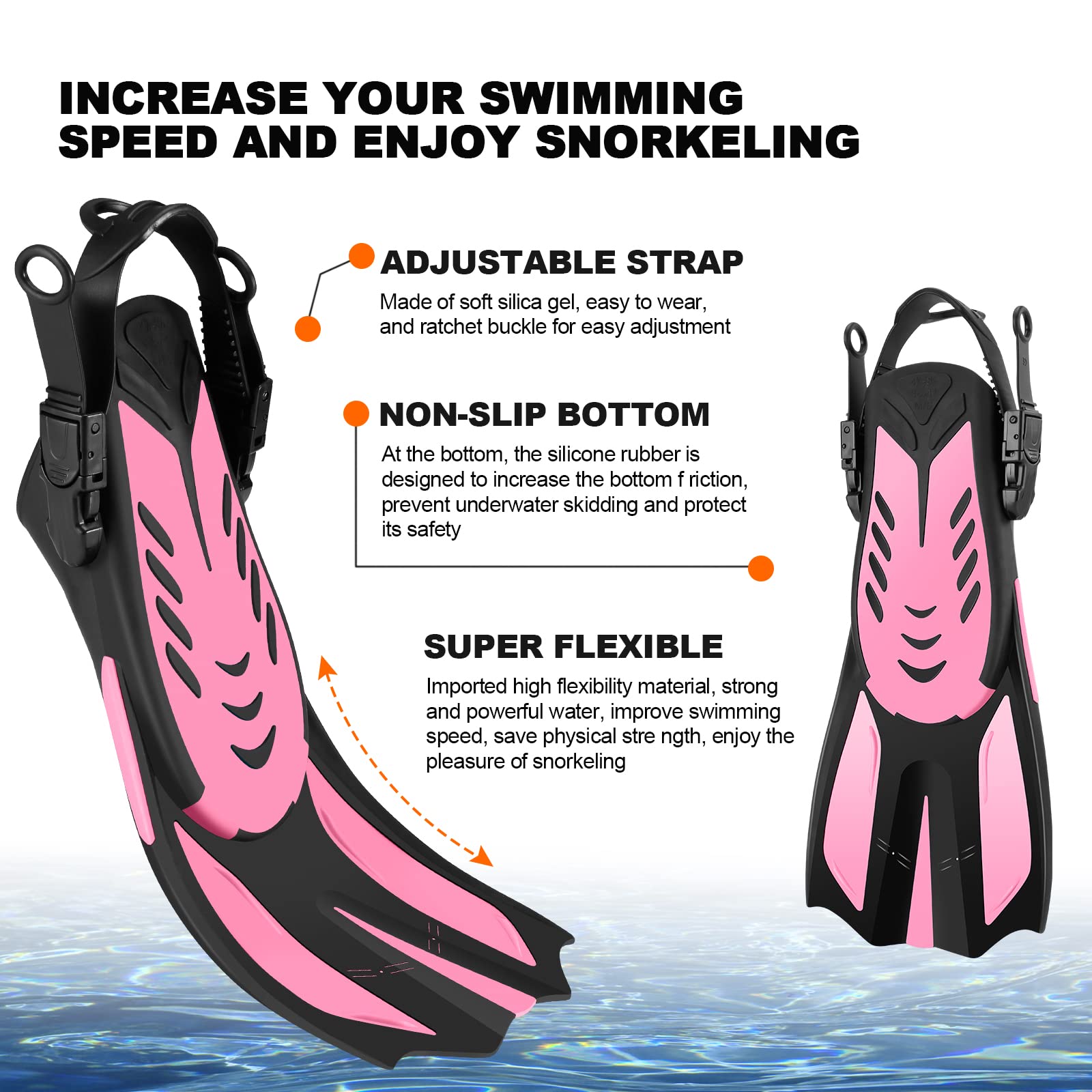 Odoland Kids Snorkeling Set - Adjustable Swim Fins, Dry Top Snorkel Mask for Boys & Girls Ages 7-14 - Perfect for Pool, Beach & Ocean Adventures