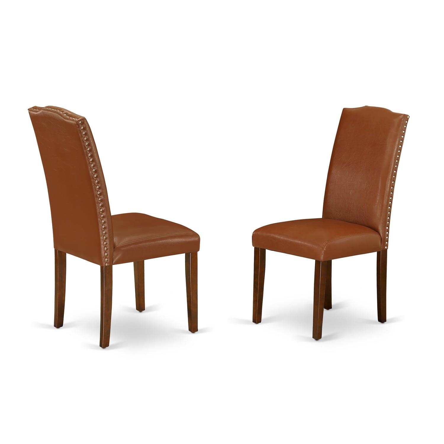 East West Furniture ANEN3-MAH-66 3-Piece Round Dining Table Set with Pedestal Base & 2 Brown Faux Leather Chairs - 36x36 Inch Mahogany Finish for Small Spaces, Breakfast Nooks & Cozy Apartments