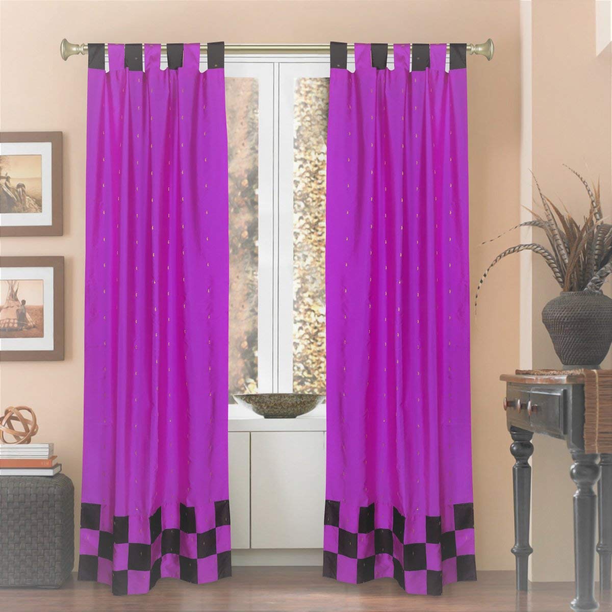 2 Elegant Lavender Indian Sari Tab Top Cafe Curtains - 36 Inch Wide x 24 Inch Long - Perfect for Kitchen Windows, Dining Room & Boho Home Decor
