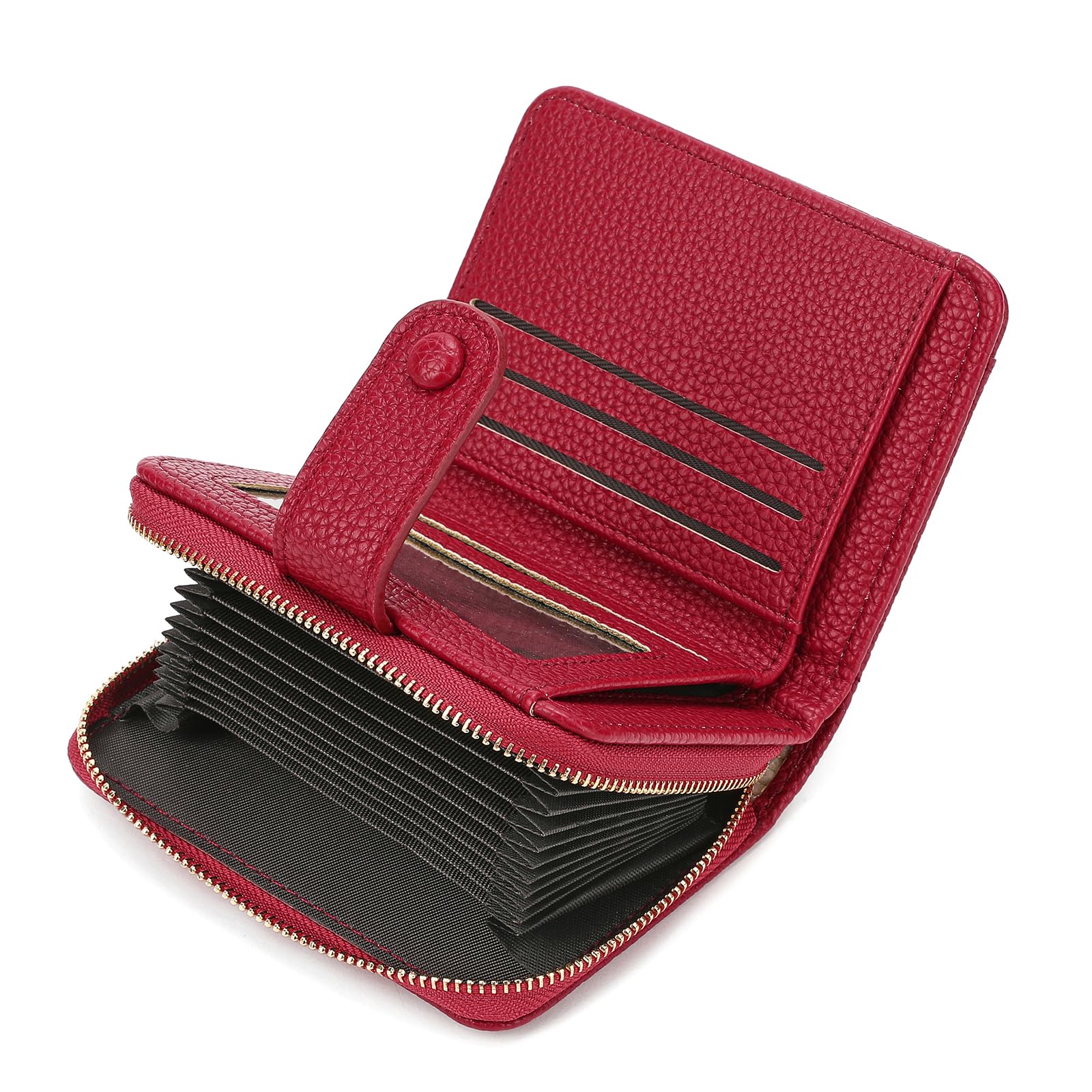Mini Girl Bifold Credit Card Holder Wallet for Women - 16 Card Slots Zippered Card Case Organizer (Red) | Perfect for Everyday Use, Travel & Gift Giving