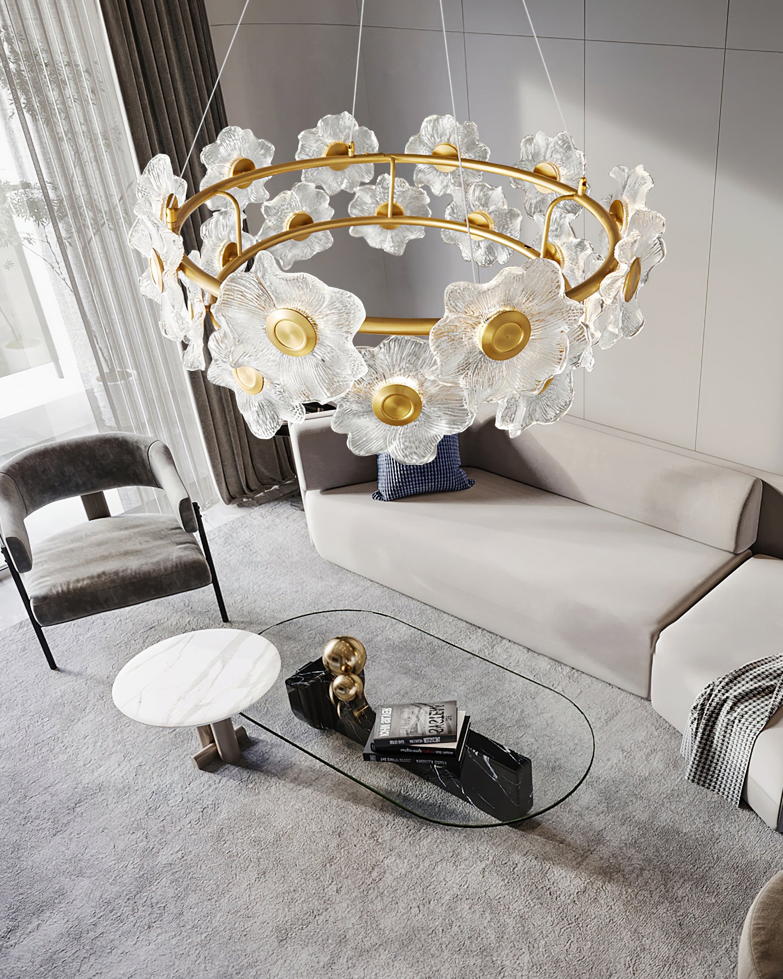 Elegant Flora Glass Chandelier - Modern Crystal Ceiling Light Fixture for Dining Room, Living Room & Bedroom Decor