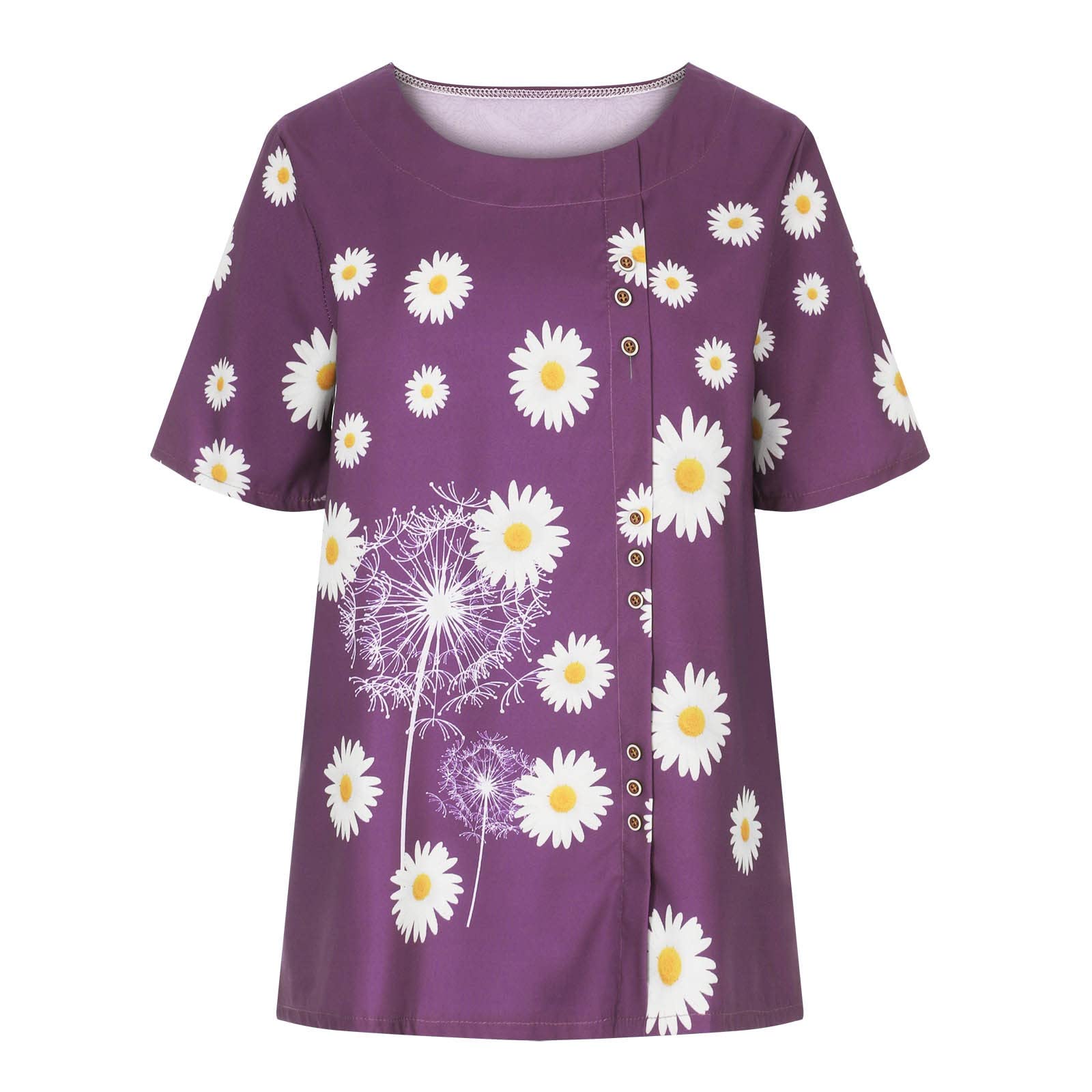 Women's Casual Halter Tops - Round Neck Short Sleeve Printed Loose Blouse Shirt for Summer Beach, Party & Everyday Wear