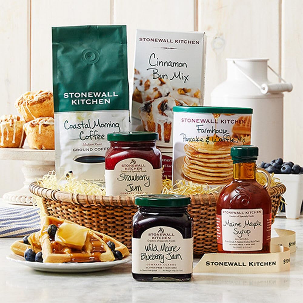 Stonewall Kitchen New England Breakfast Gift Basket - 6 Piece Gourmet Food Set with Pancake Mix, Syrup & More | Perfect for Holidays, Housewarming & Corporate Gifts