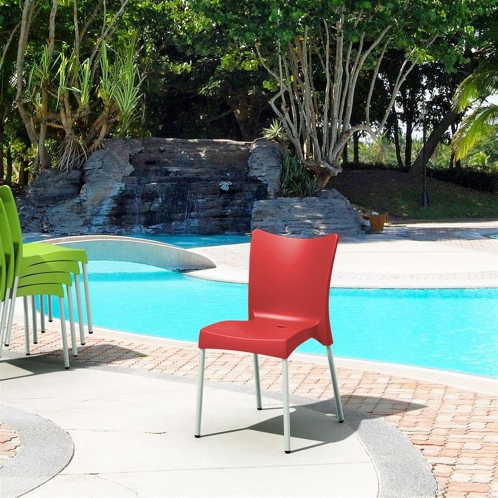 Red Resin Patio Dining Chairs Set of 2 - Juliette Outdoor Bistro Chairs for Garden, Poolside, Deck & Backyard - Weatherproof & Lightweight Outdoor Furniture