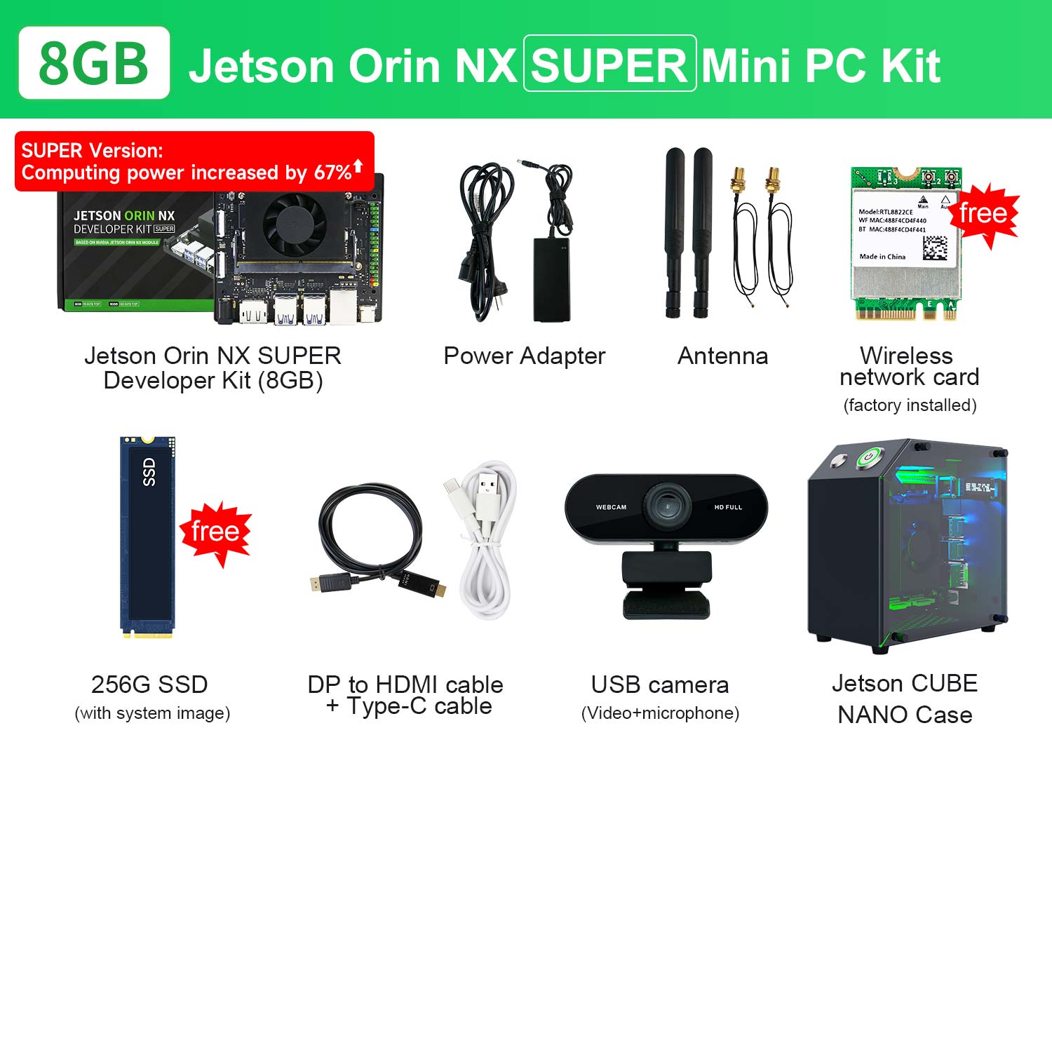 Jetson Orin NX SUPER Developer Kit with 8GB/16GB RAM (117 TOPS/157 TOPS) - AI Edge Computing & Robotics Development Board for Autonomous Machines, Drones, and Smart Devices