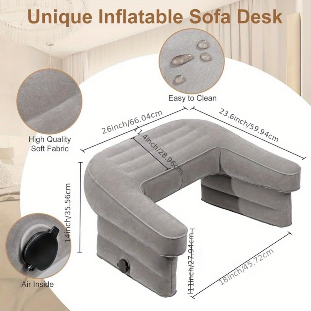 Ergonomic Inflatable Sofa Desk Pillow - Portable Lap Desk with Armrests & Soft Cushion for Reading, Gaming, and Bed Rest - Perfect for Adults on Bed, Sofa, or Floor Use - Ideal for Home Office, Dorm Room, and Travel Comfort