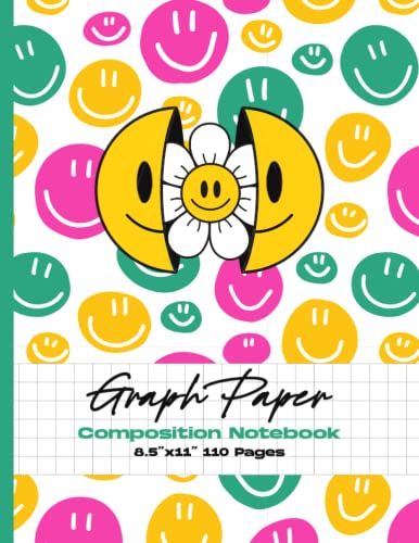 Aesthetic Graph Paper Composition Notebook with Smiley Daisy Design - Grid Paper for Math, Science & Note Taking - Perfect for School, College & Office Use