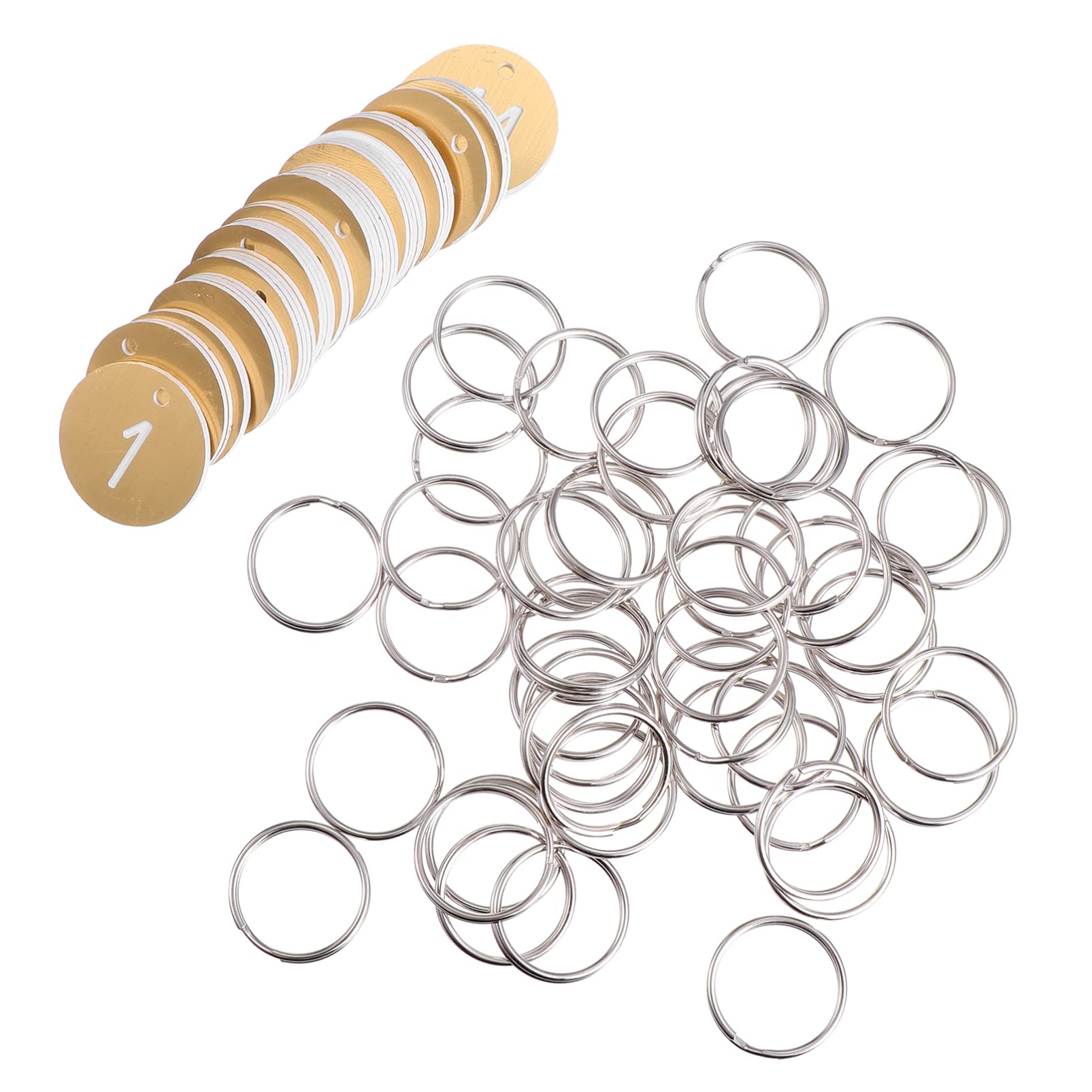 Balacoo 50pcs Round Numbered Tags with Key Rings - Gold Numbered Cards for Ordering, Competition & Classification - Practical Number Labels for Events, Inventory & Organization (Ideal for Sports, Retail & School Activities)