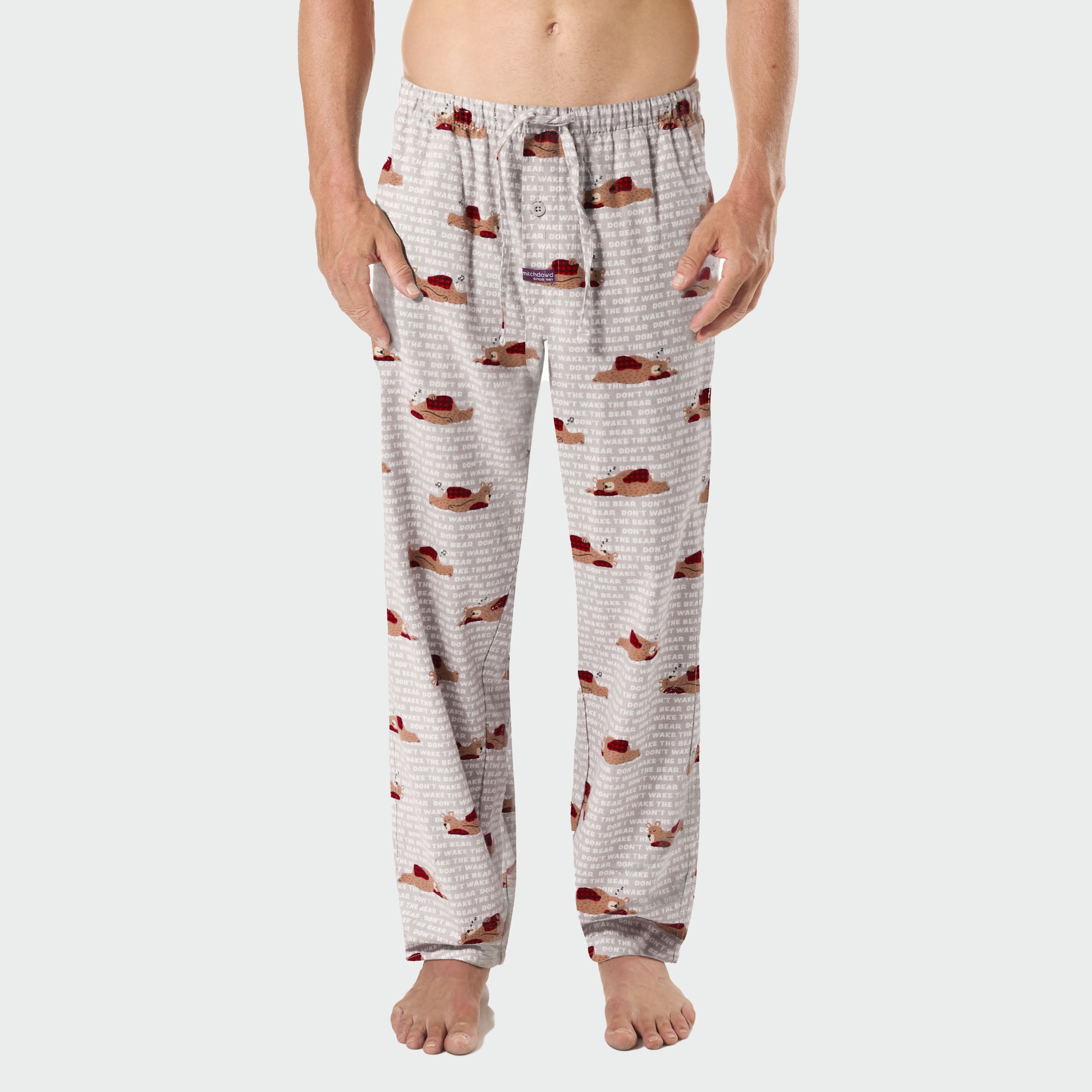 Men's Snooze Bear Cotton Flannel Sleep Pants - Soft & Comfortable Lounge Pajama Bottoms for Relaxing at Home (Grey) - Perfect for Winter Nights, Lounging & Sleepovers