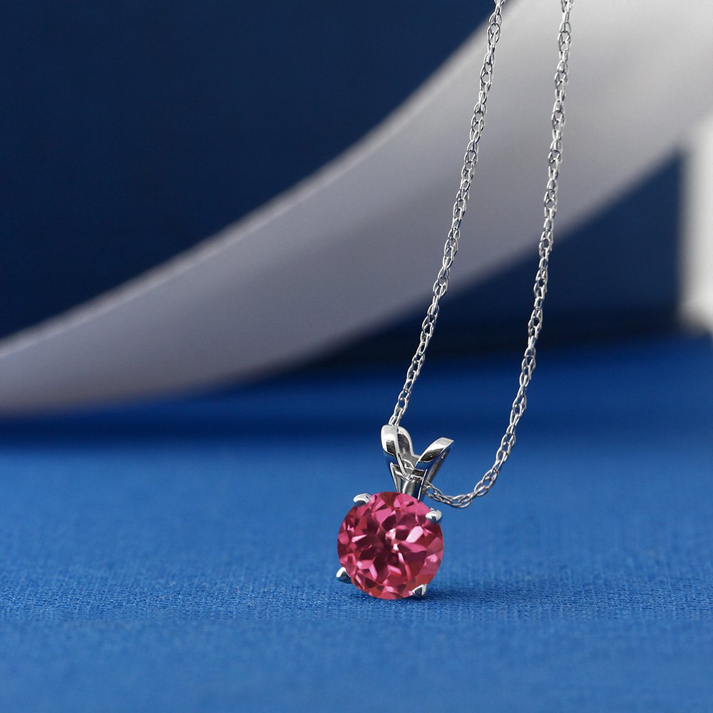 14K White Gold 5MM Round Birthstone Solitaire Pendant Necklace for Women - 18 Inch Gold Chain | Personalized Gemstone Jewelry Gift for Mom, Wife, Daughter | Perfect for Birthdays, Anniversaries & Special Occasions