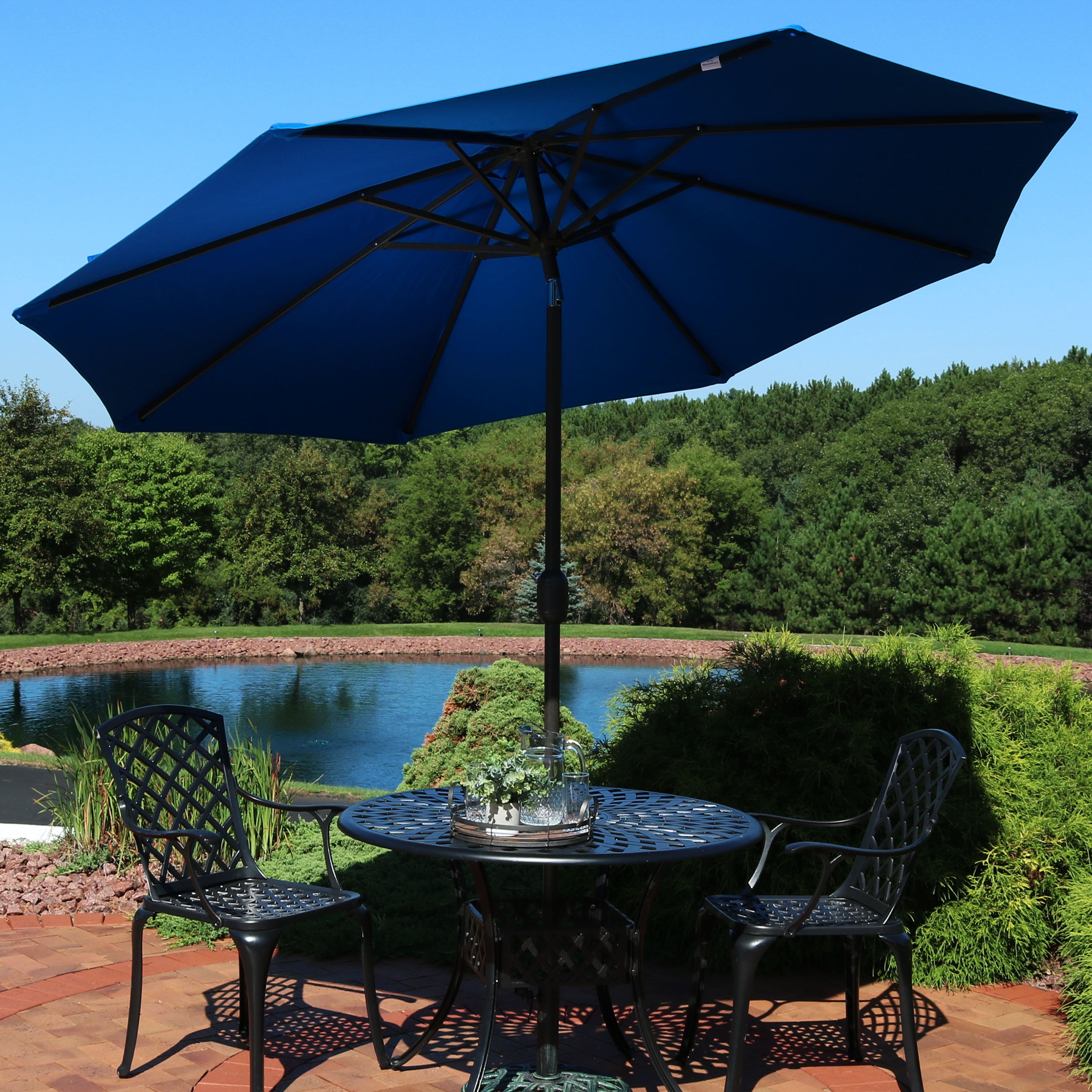 Sunnydaze 9-Foot Aluminum Patio Umbrella with Auto Tilt & Crank - Waterproof Sunbrella Fabric for Outdoor Dining, Poolside, and Garden Shade