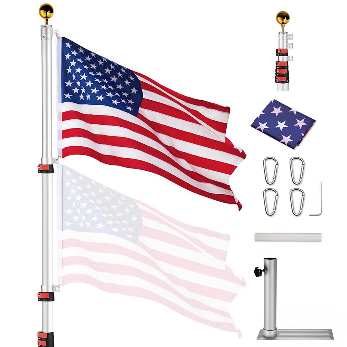 TheLAShop Adjustable Telescoping Flagpole with Heavy Duty Tire Mount - 20ft, 25ft, 30ft Extendable Flag Pole for Trucks, RVs & Boats | Perfect for Camping, Tailgating & Patriotic Displays