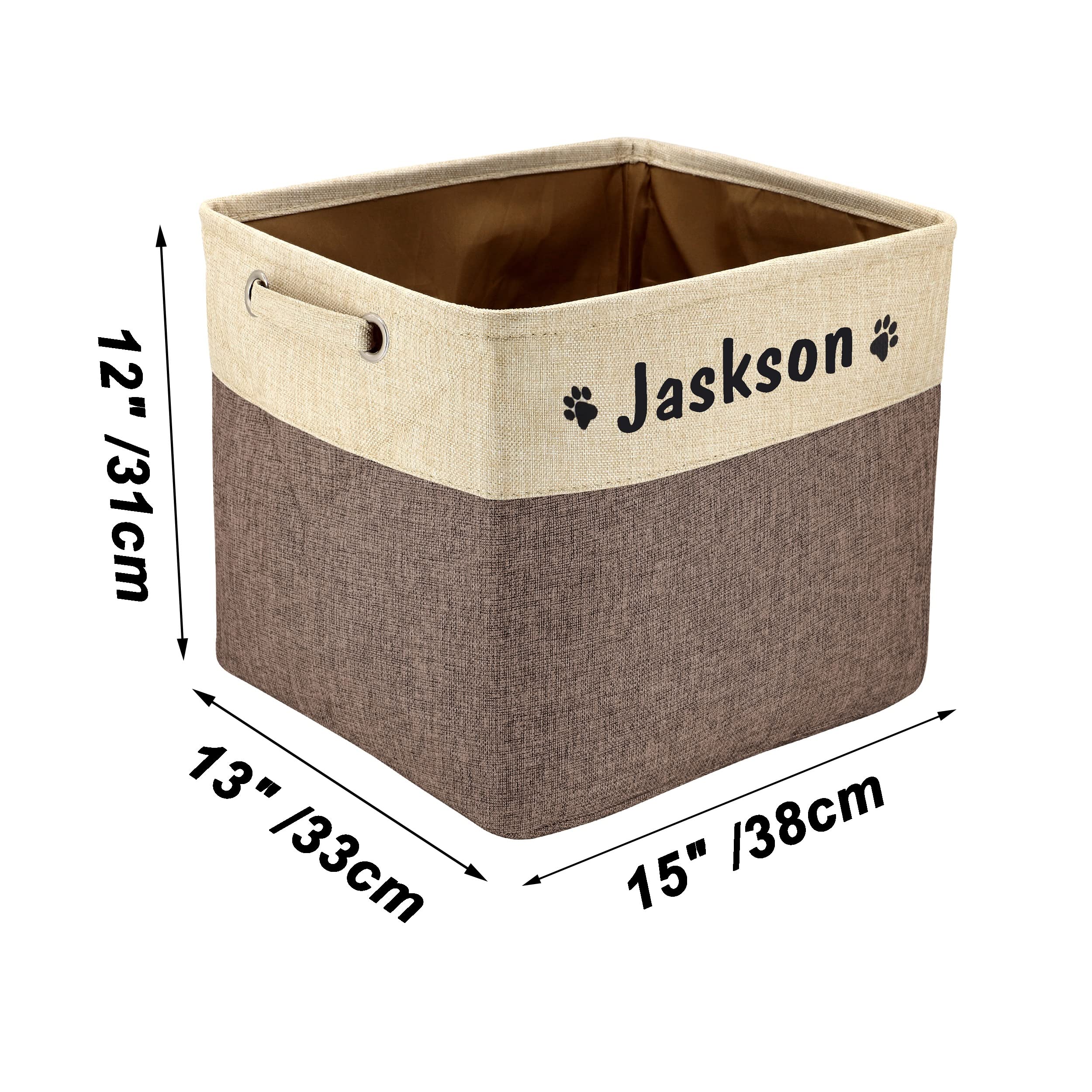 Personalized Collapsible Dog Toy Storage Basket with Pet's Name - Rectangular Organizer Box for Dog Toys, Clothes & Accessories (Coffee, Large) - Perfect for Pet Playrooms, Living Rooms & Bedrooms