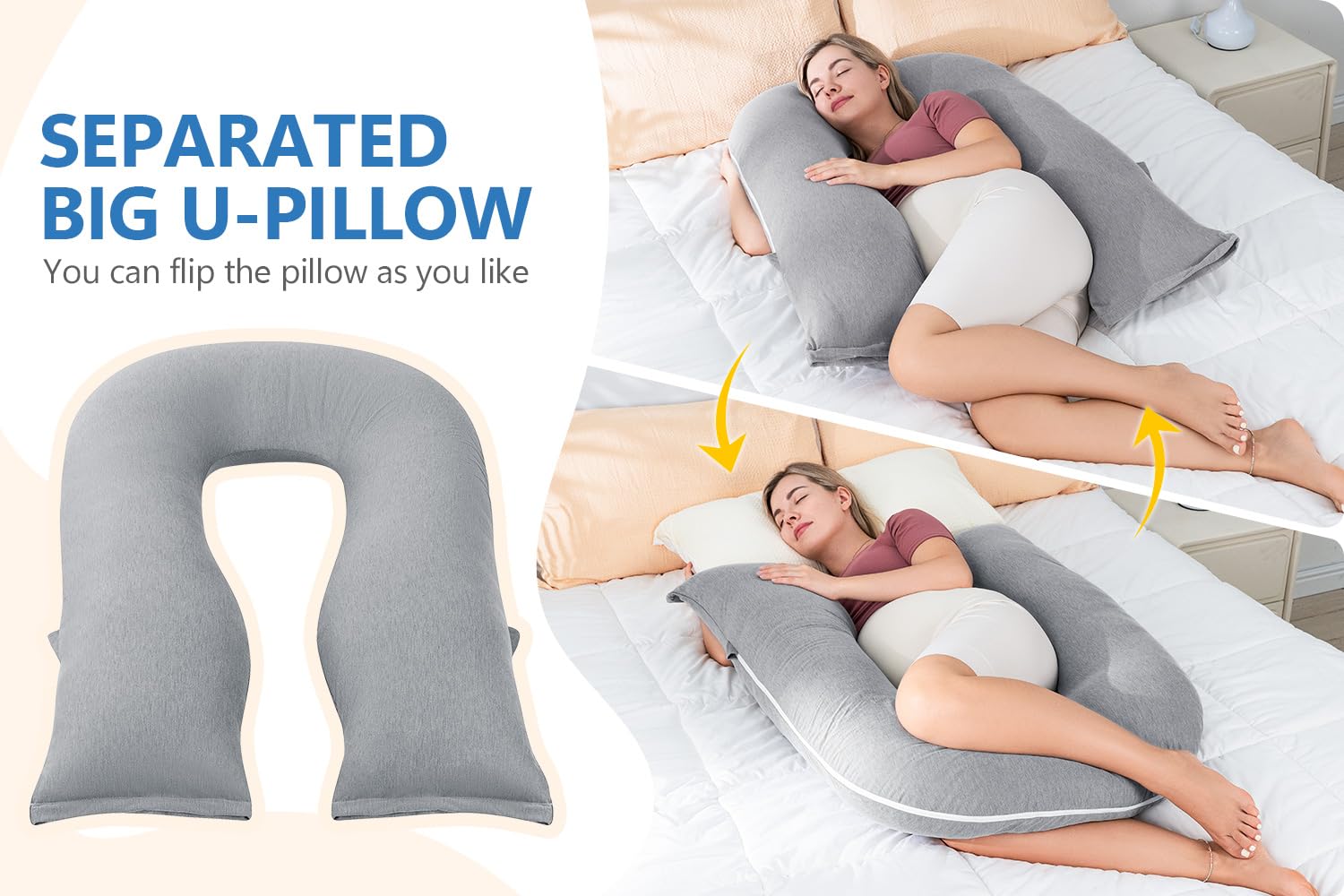 INSEN Pregnancy Pillow for Sleeping - Detachable Body Pillow for Pregnant Women, Nursing & Relaxation - Cooling Tencel Cover (Grey) - Perfect for Side Sleeping, Back Pain Relief & Maternity Comfort