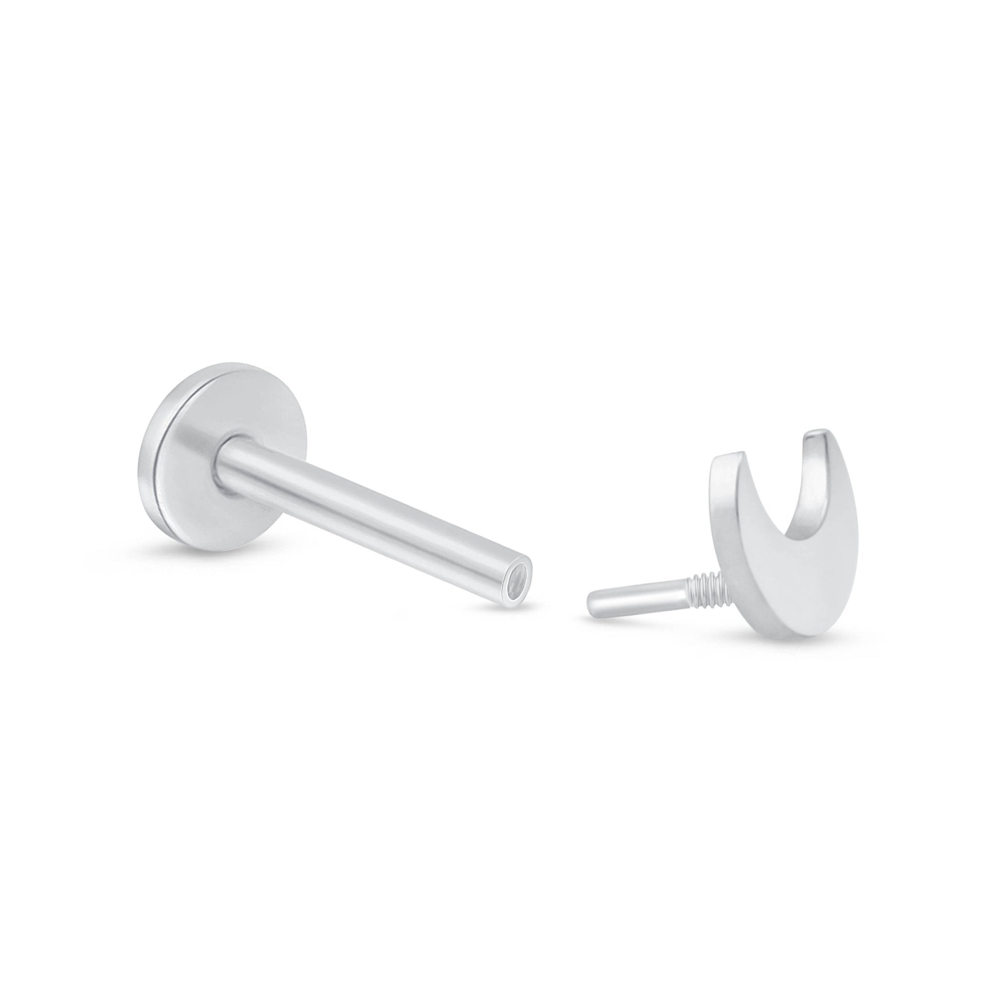 14K White Gold Crescent Moon Flat Back Stud Earrings - Minimalist Dainty Jewelry for Women, Perfect for Everyday Wear & Special Occasions