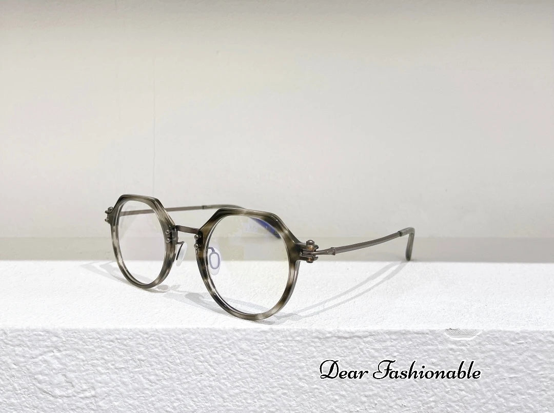 Unisex Full Rim Flat Top Round Titanium Acetate Eyeglasses 5882 - Lightweight Durable Frame for Work, Reading & Fashion | Aimee Eyewear