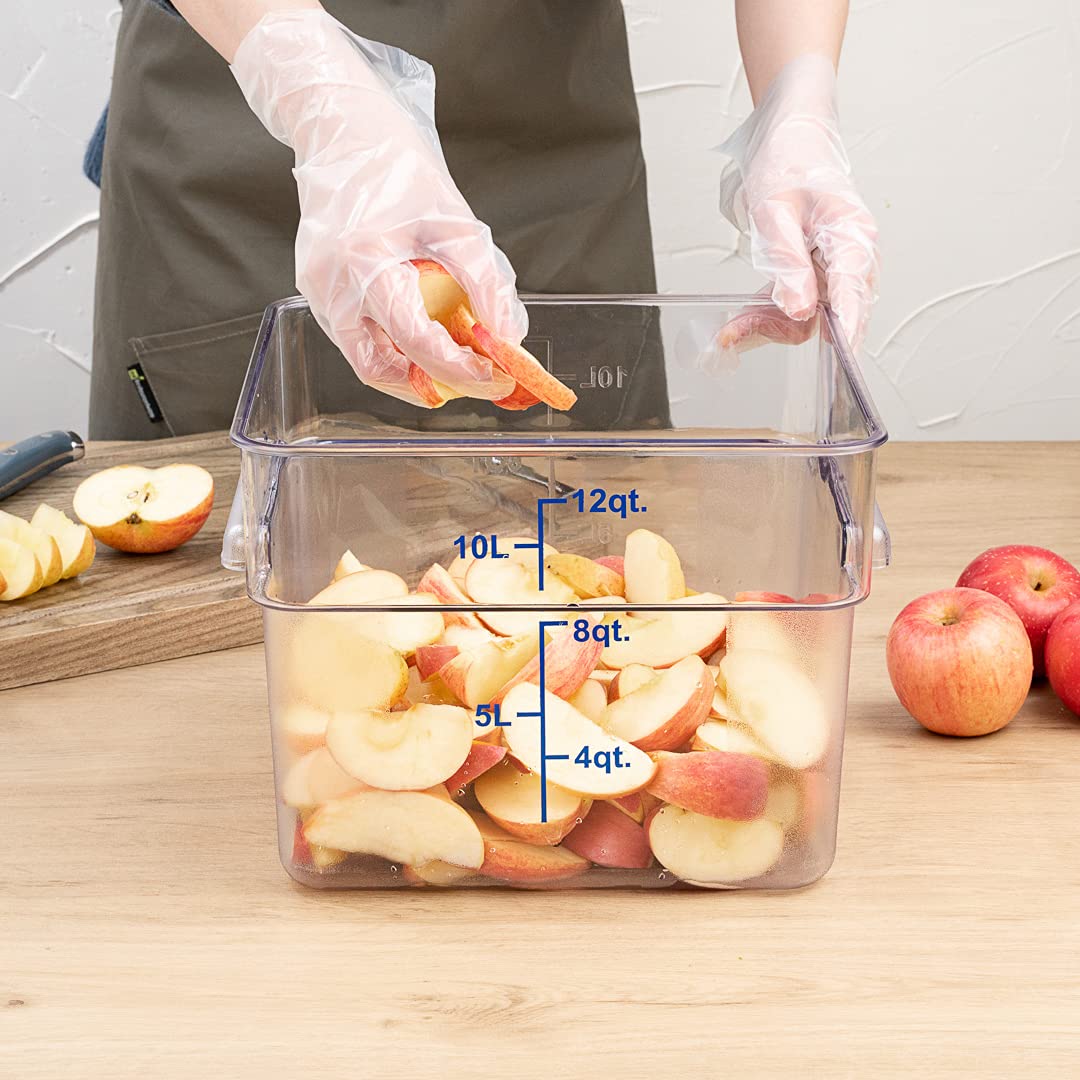 Met Lux 12 Quart Brine Bucket - Square Marinating Container with Volume Markers & Built-In Handle | Clear & Blue Plastic Dough Rising Bucket | Freezer Safe (Lid Sold Separately) | Perfect for Meat Brining, Pickling, Bread Dough Rising & Food Storage
