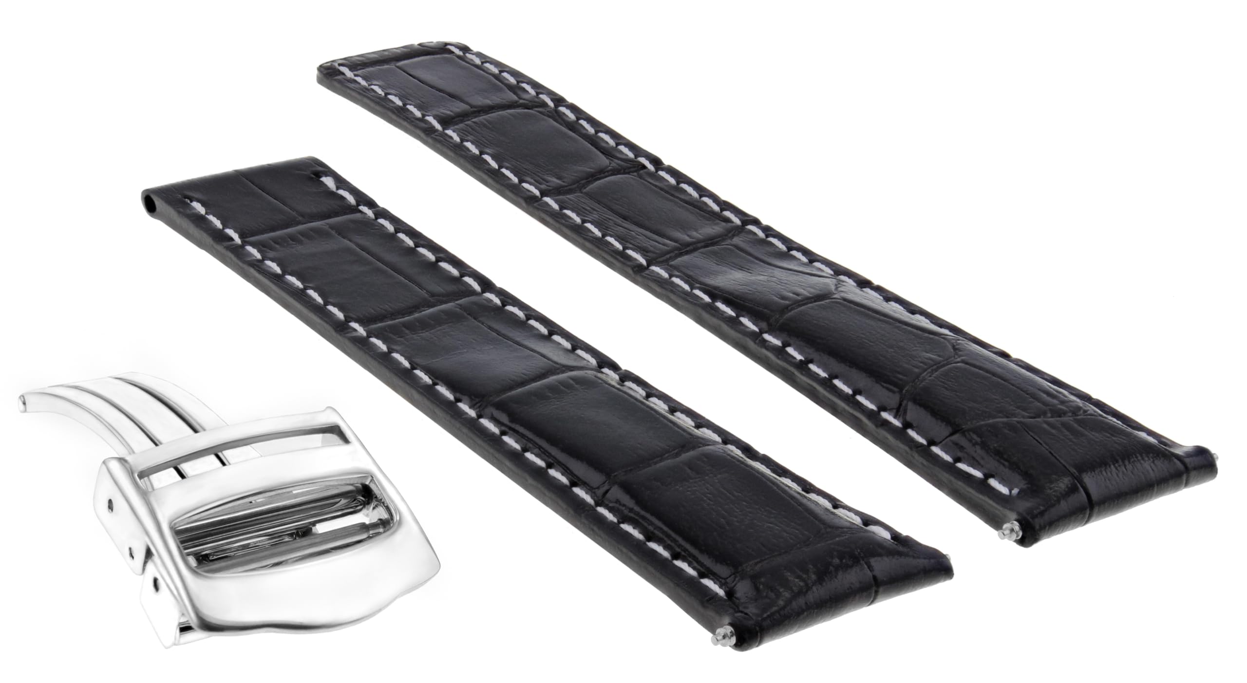 20mm Genuine Leather Watch Band Strap - Compatible with Cartier Tank Francaise (20/18mm) - Black Replacement Strap for Luxury Watches - Perfect for Business, Formal & Everyday Wear