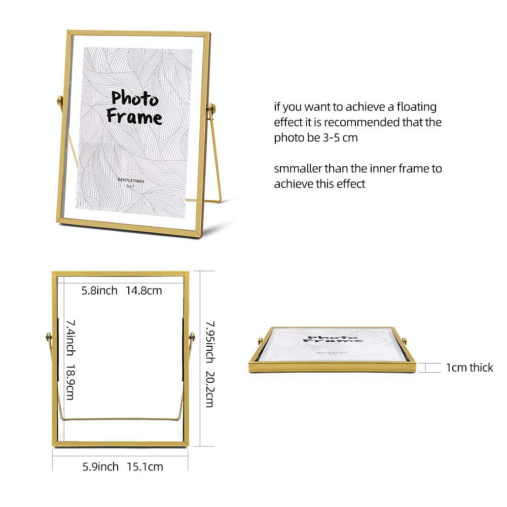AceList 5x7 Metal Photo Frames Set of 3 - Gold Ornate Floating Glass for Tabletop Display
