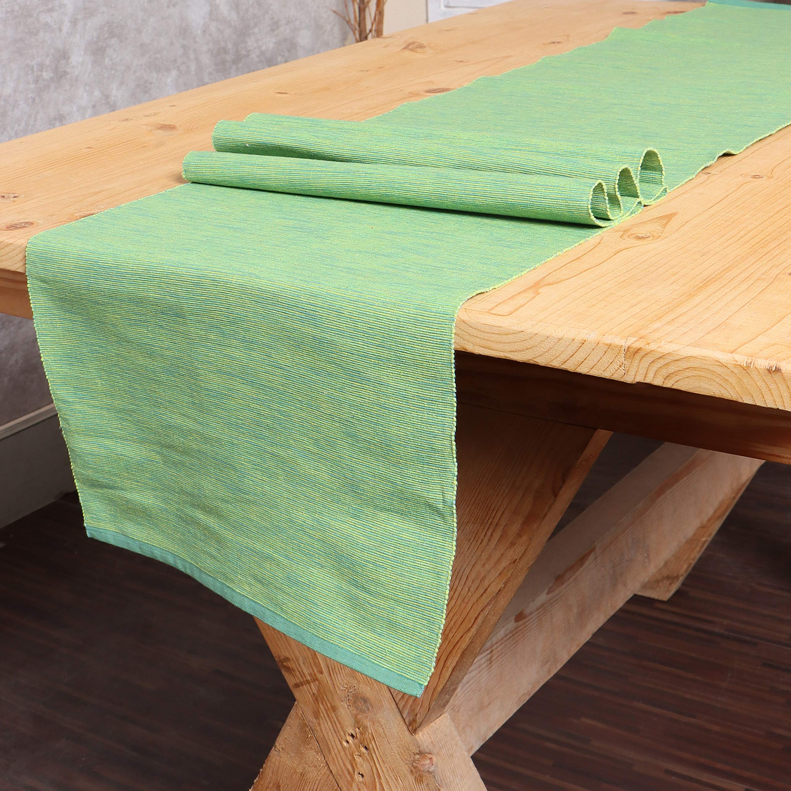 RedEarth Two-Tone Christmas & Thanksgiving Table Runner - 100% Cotton Ribbed Woven Table Linen for Round, Rectangle Dining Table, Coffee Table, Console, Dresser (14x72 Inches, Green) - Perfect for Holiday Decor, Fall Harvest Parties & Home Dining Decorations