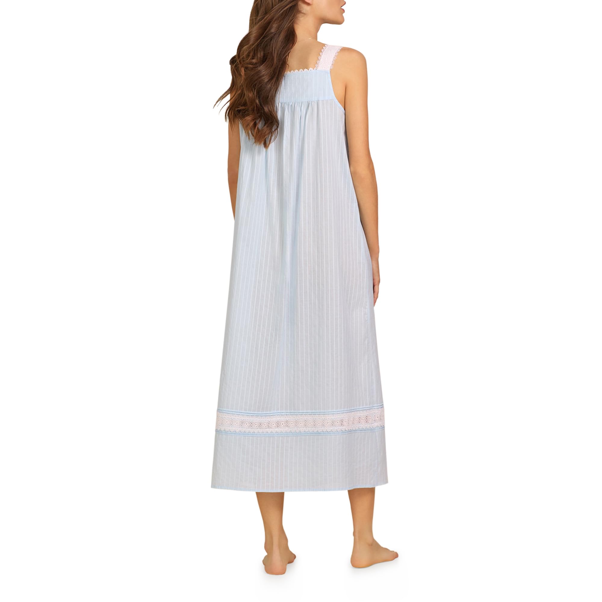 Eileen West Women's Cotton Dobby Stripe Sleeveless Nightgown - Soft Ballet Sleepwear for Comfortable Nights & Relaxing Evenings at Home