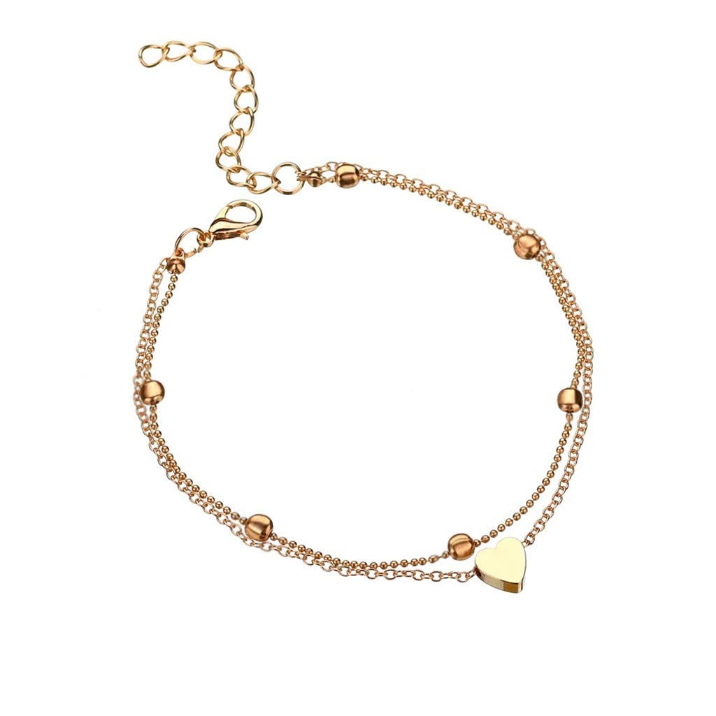 Silver Heart & Plum Flower Ankle Bracelet for Women - Cute Adjustable Chain Anklet - Perfect for Beach, Summer, Boho Style & Barefoot Sandals