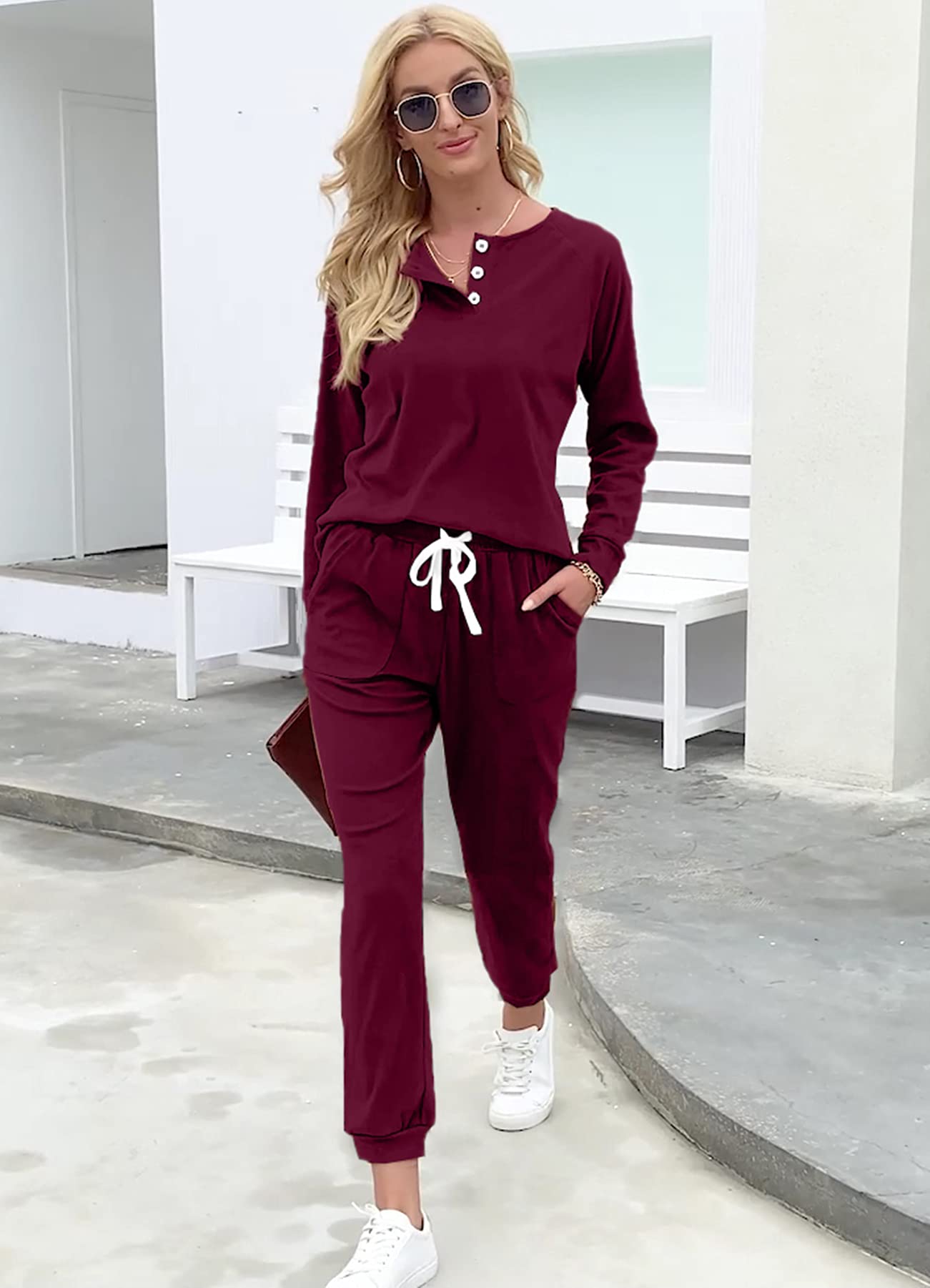 WIHOLL Women's 2-Piece Lounge Set - Button Down Sweatshirt & Sweatpants with Pockets | Casual Outfit for Home, Travel & Relaxation | Soft Comfortable Sweatsuit for Women