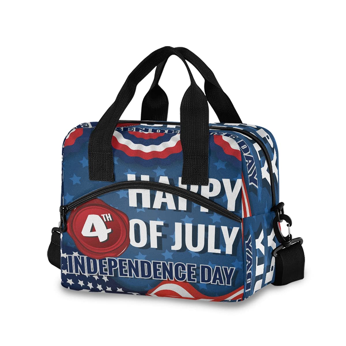 4th of July American Flag Insulated Lunch Bag - Leakproof Cooler Tote for Office, Work, Picnic & Hiking - Snack Organizer for Women & Men (Red White Blue USA Design)