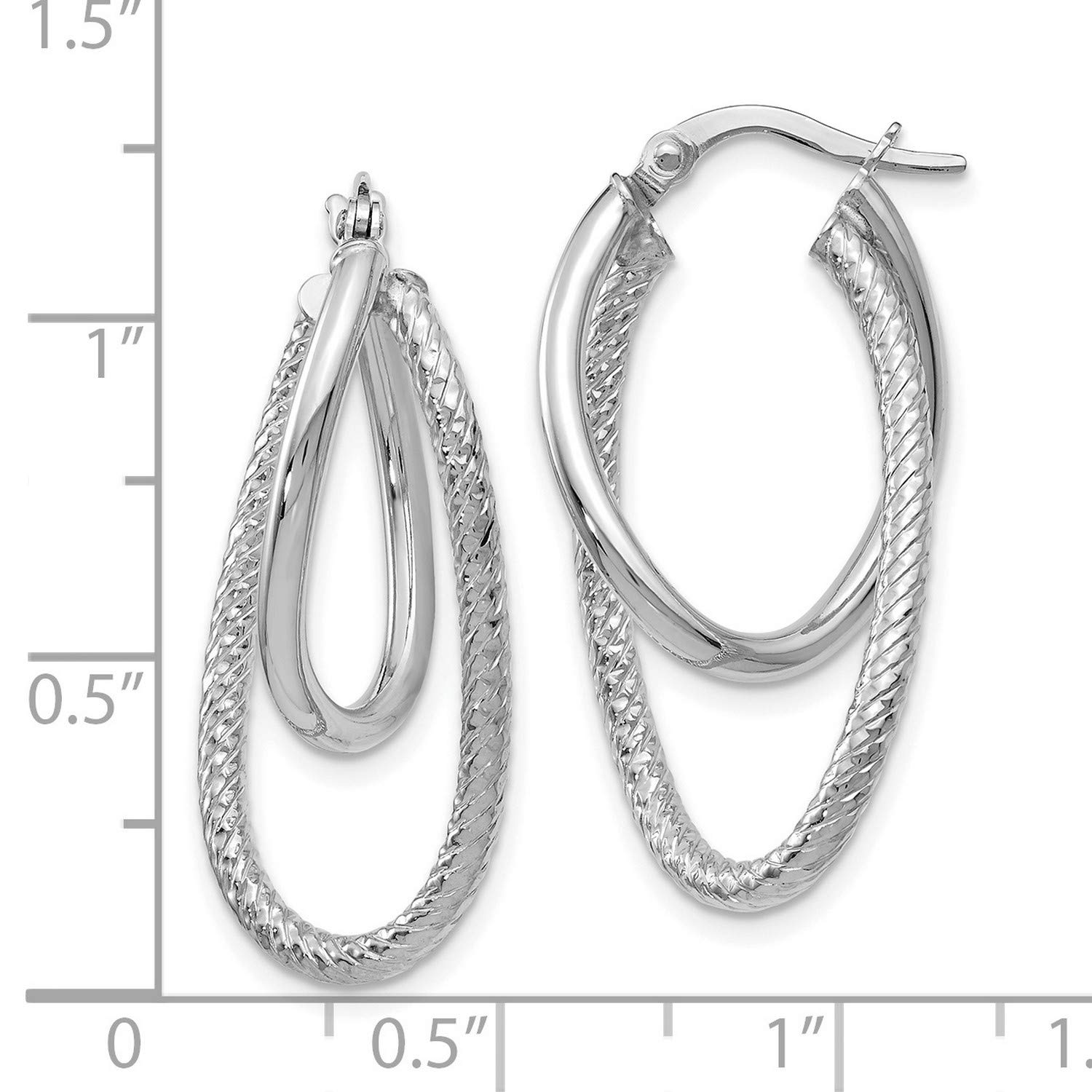 14K White Gold Textured Hinged Hoop Earrings 28x15mm - Elegant Everyday Jewelry for Women, Perfect for Work, Date Night & Special Occasions